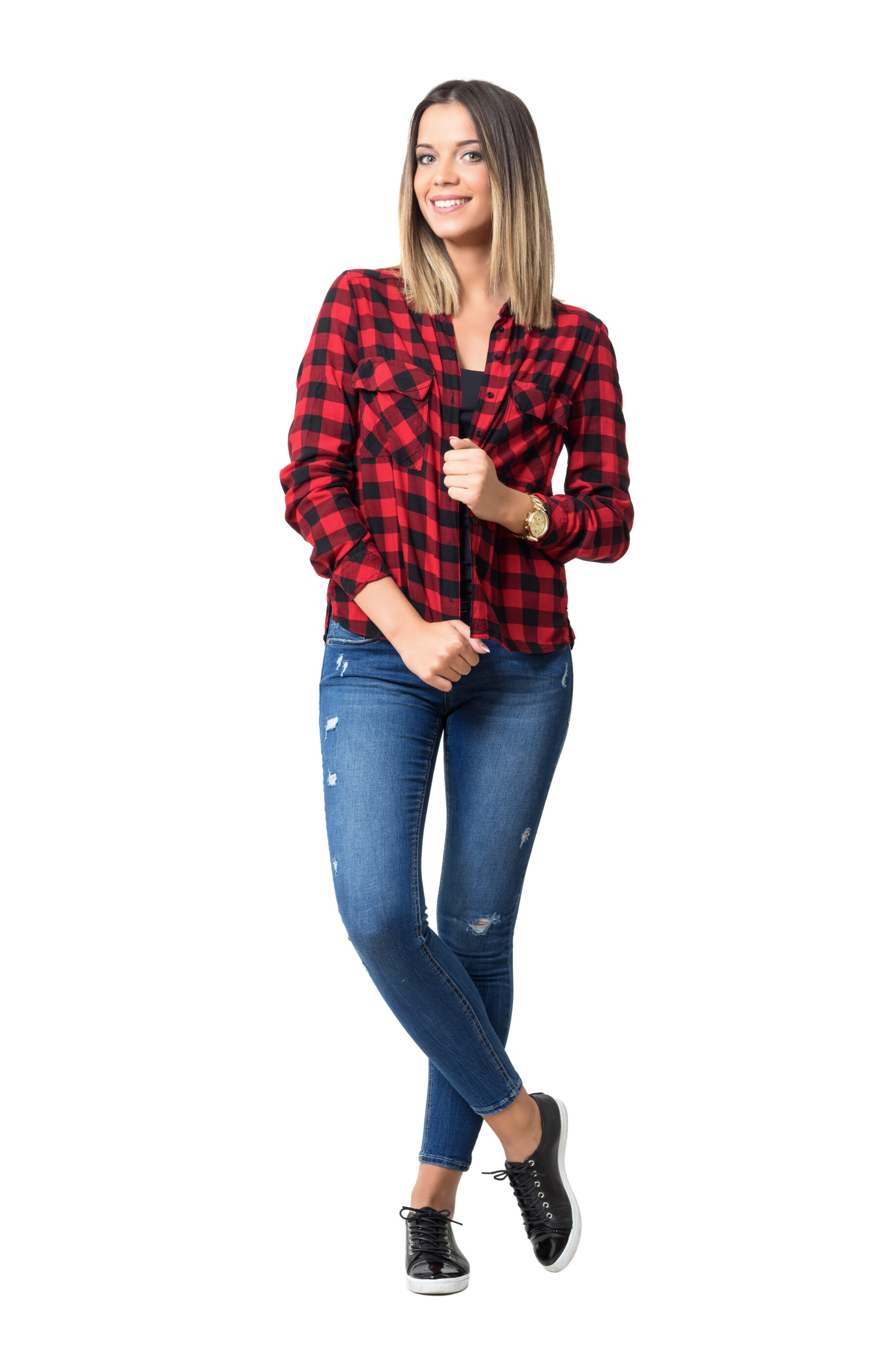 Red Plaid Shirt With Light Blue Jeans