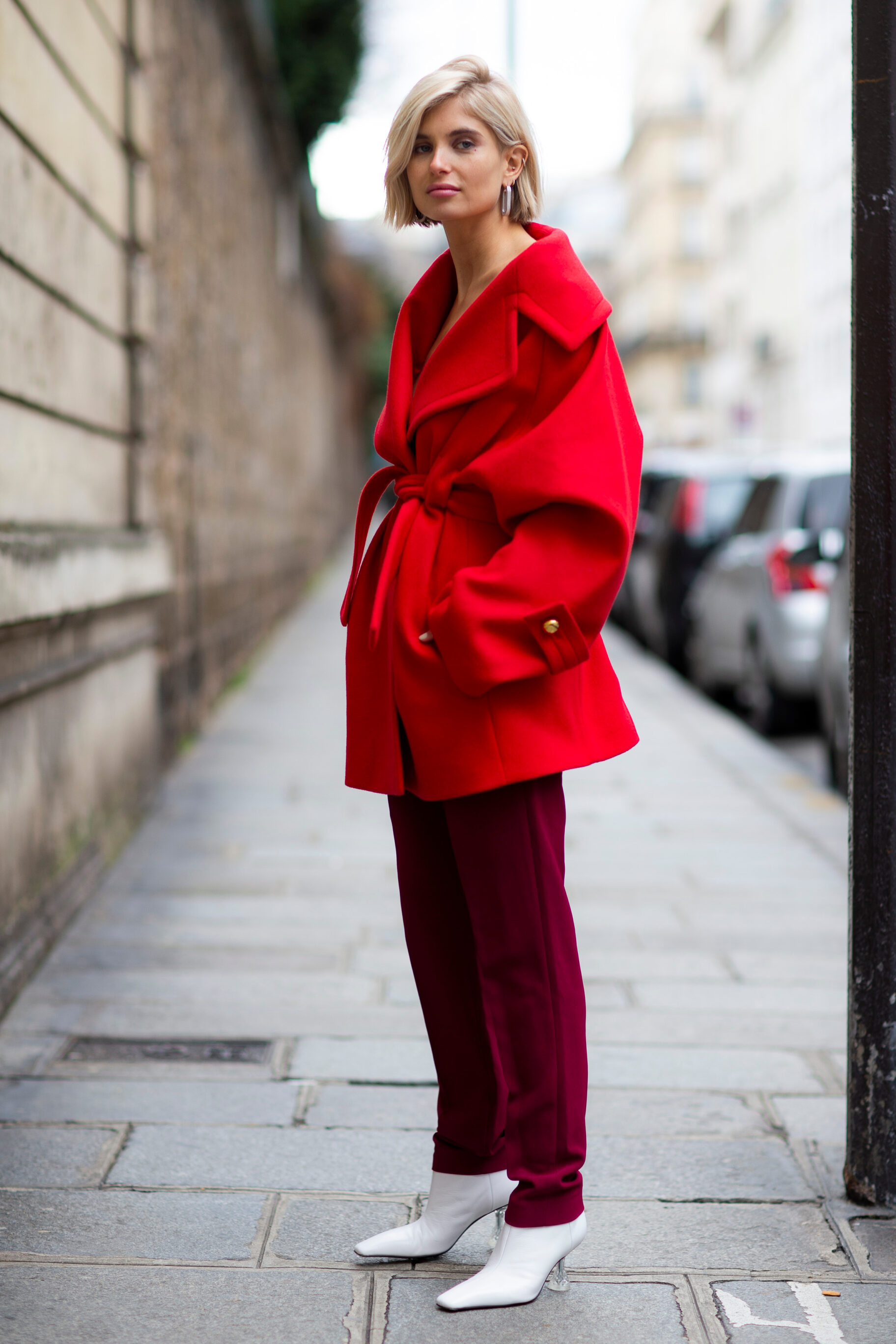  Oversized Felt Jacket & Velvet Trousers In Red