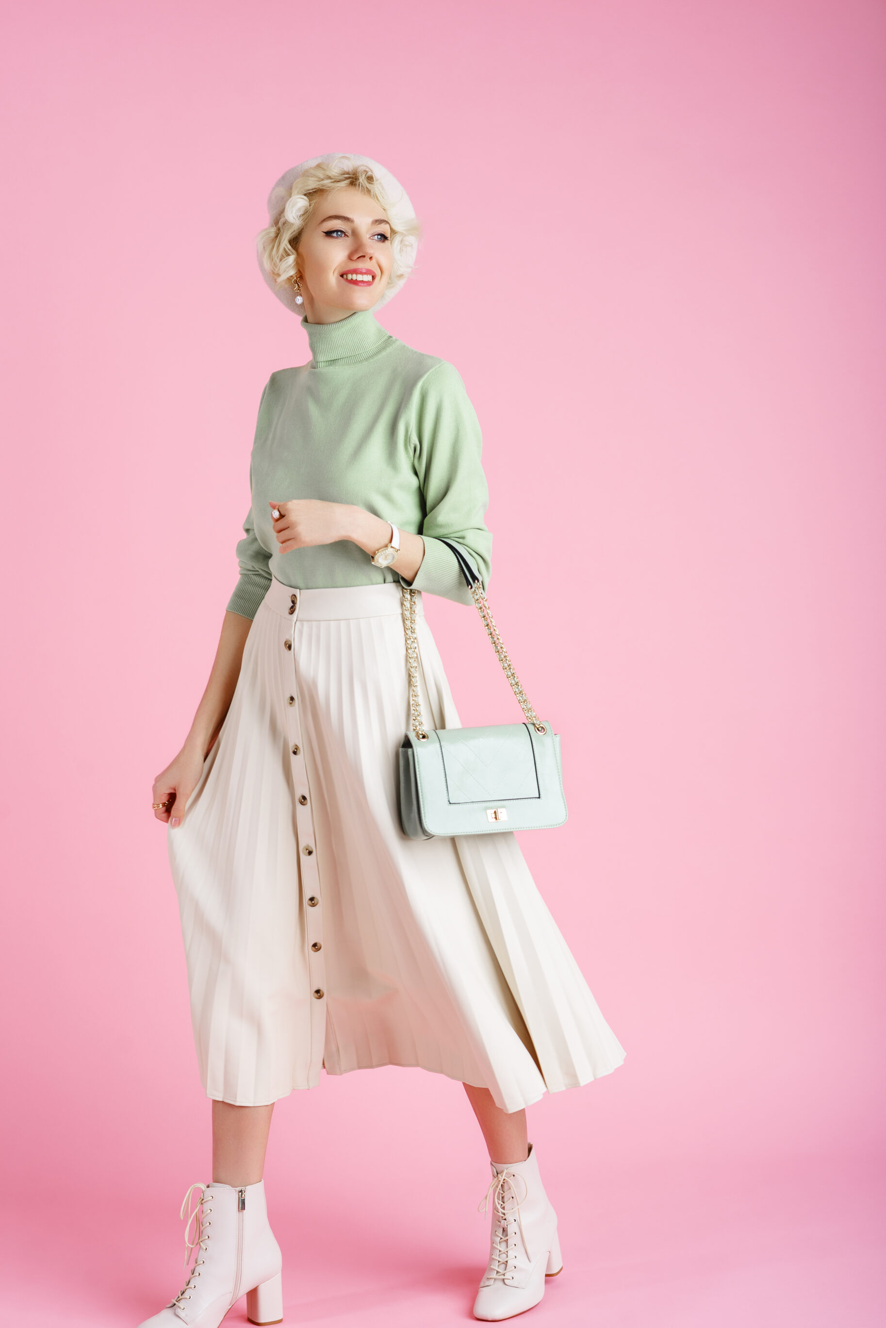 Wool Turtleneck And Pleated Skirt