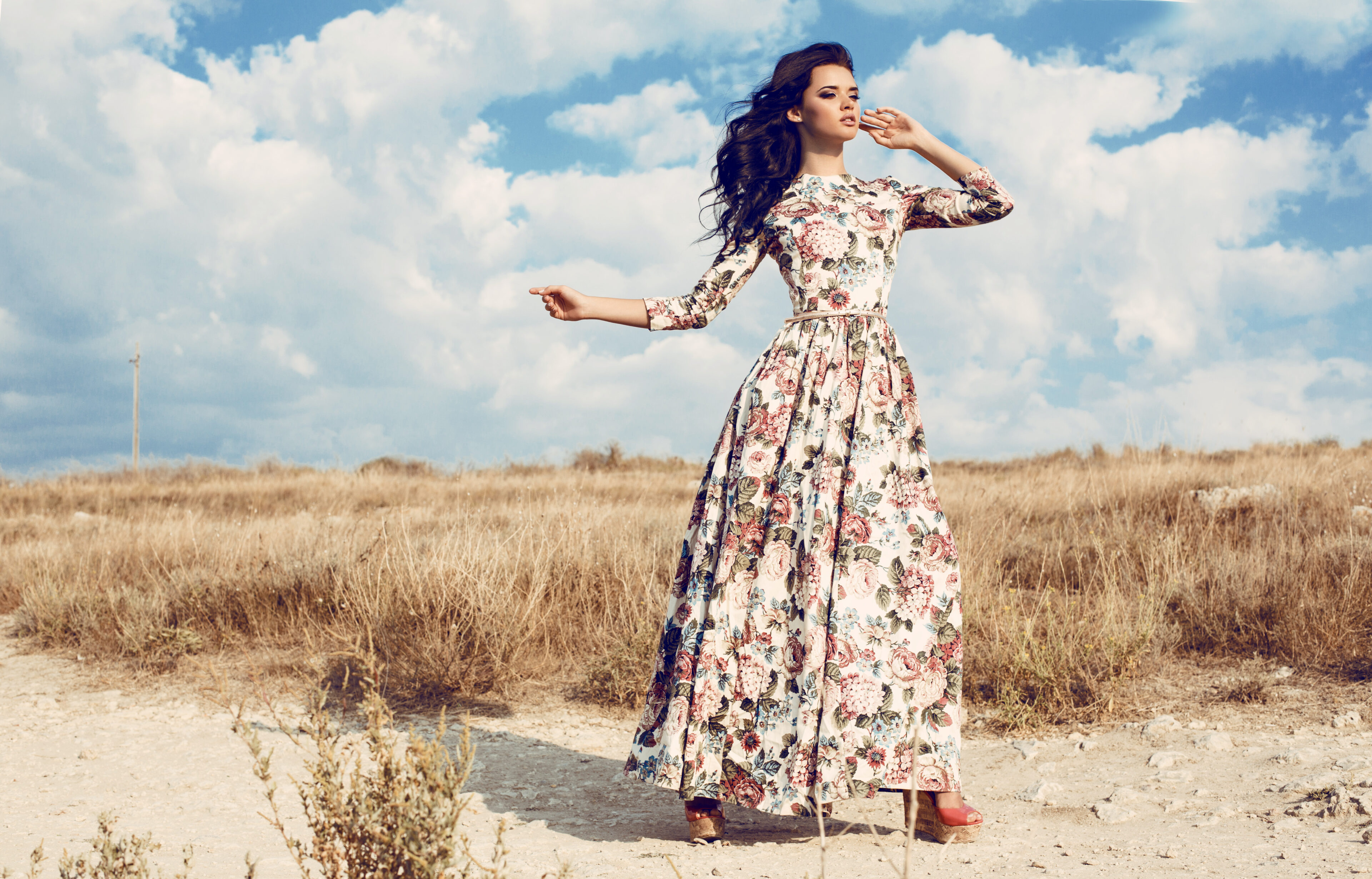 Floral Dress With Platform Heeled
