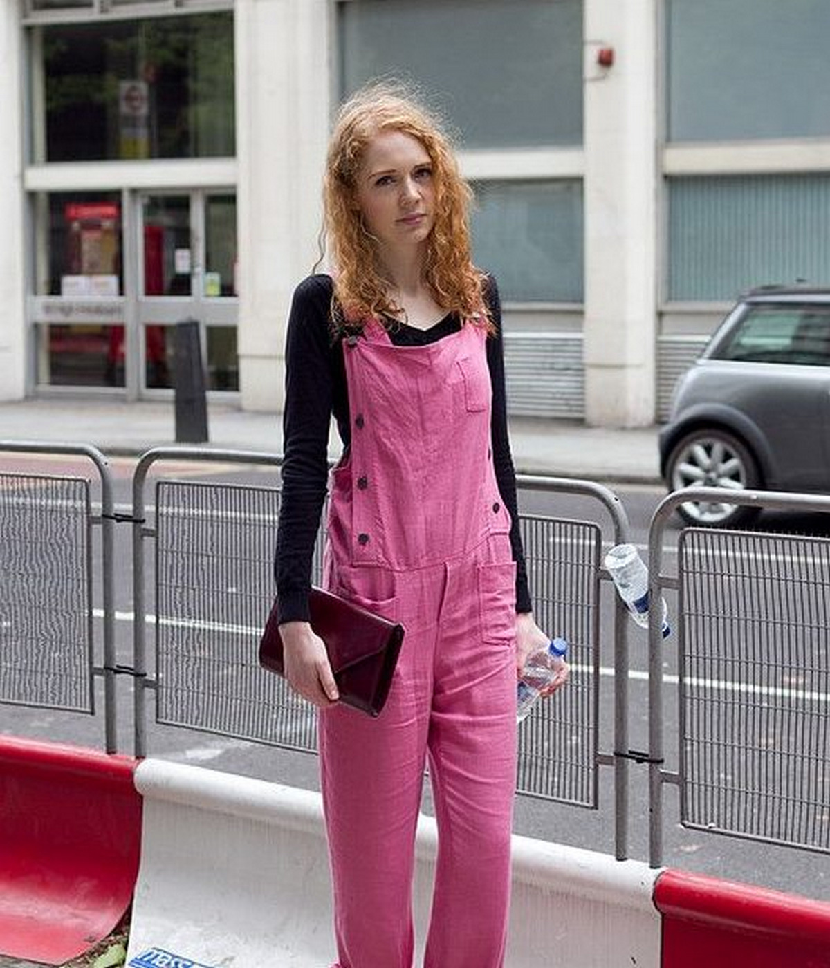 Black Sweatshirt With Pink Overalls