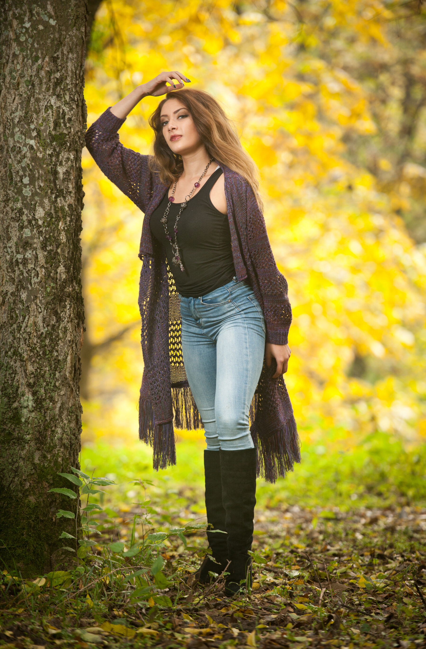 Light Blue Straight Jeans And Long Black Boots