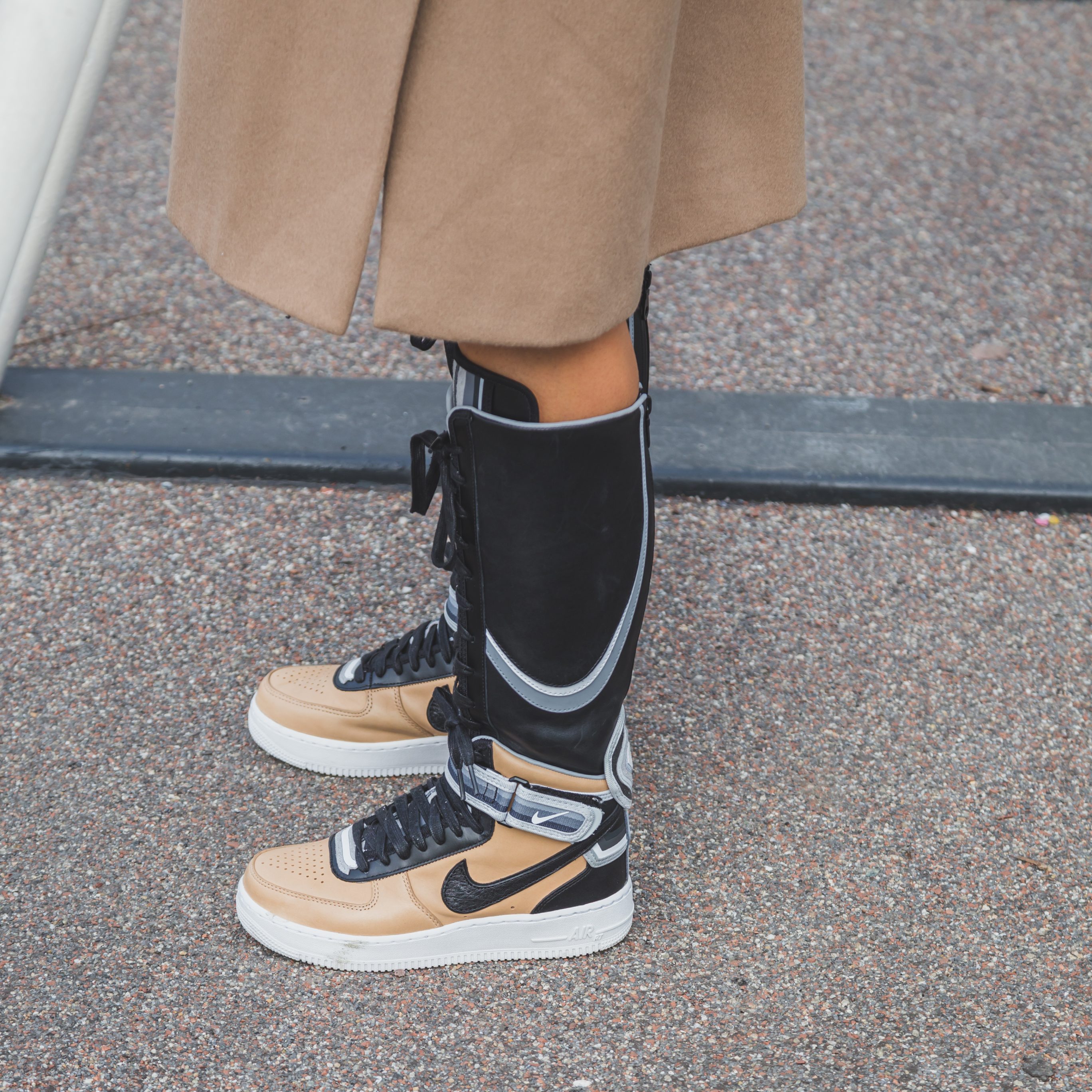 Brown Skirt And Knee-High Nike Shoes