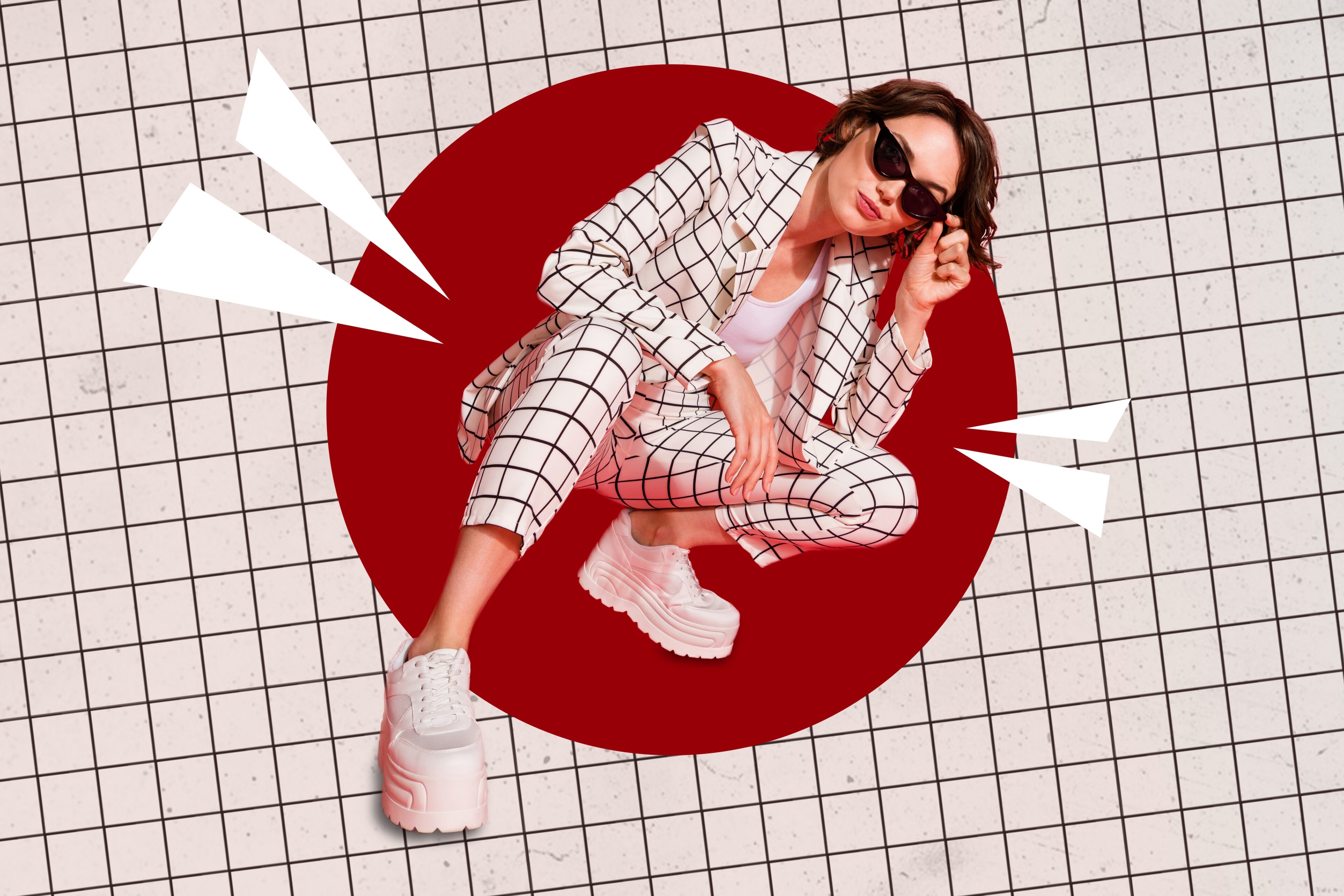 Plaid Suit And White Platform Sneakers