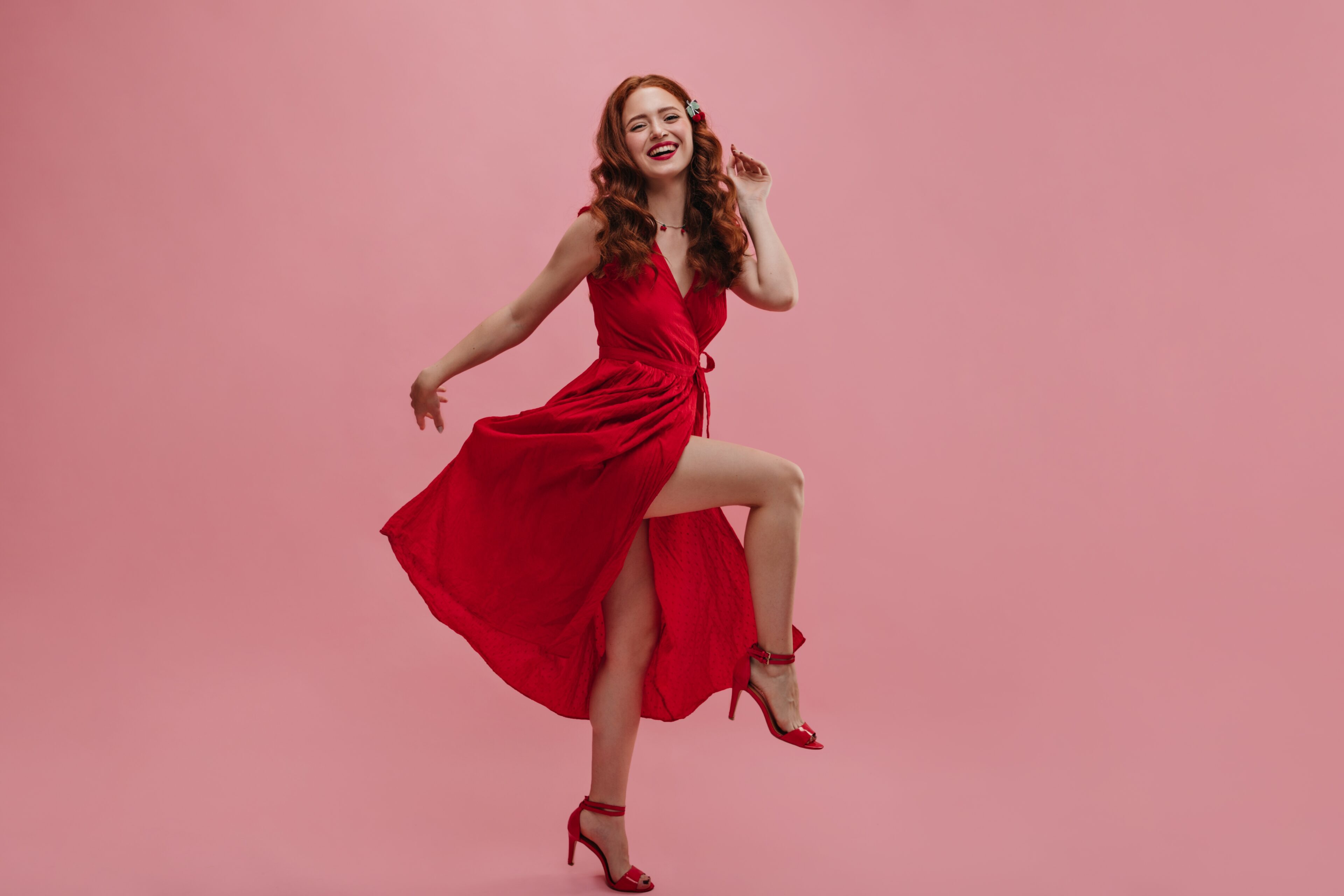 Red High Heels With A Red Dress