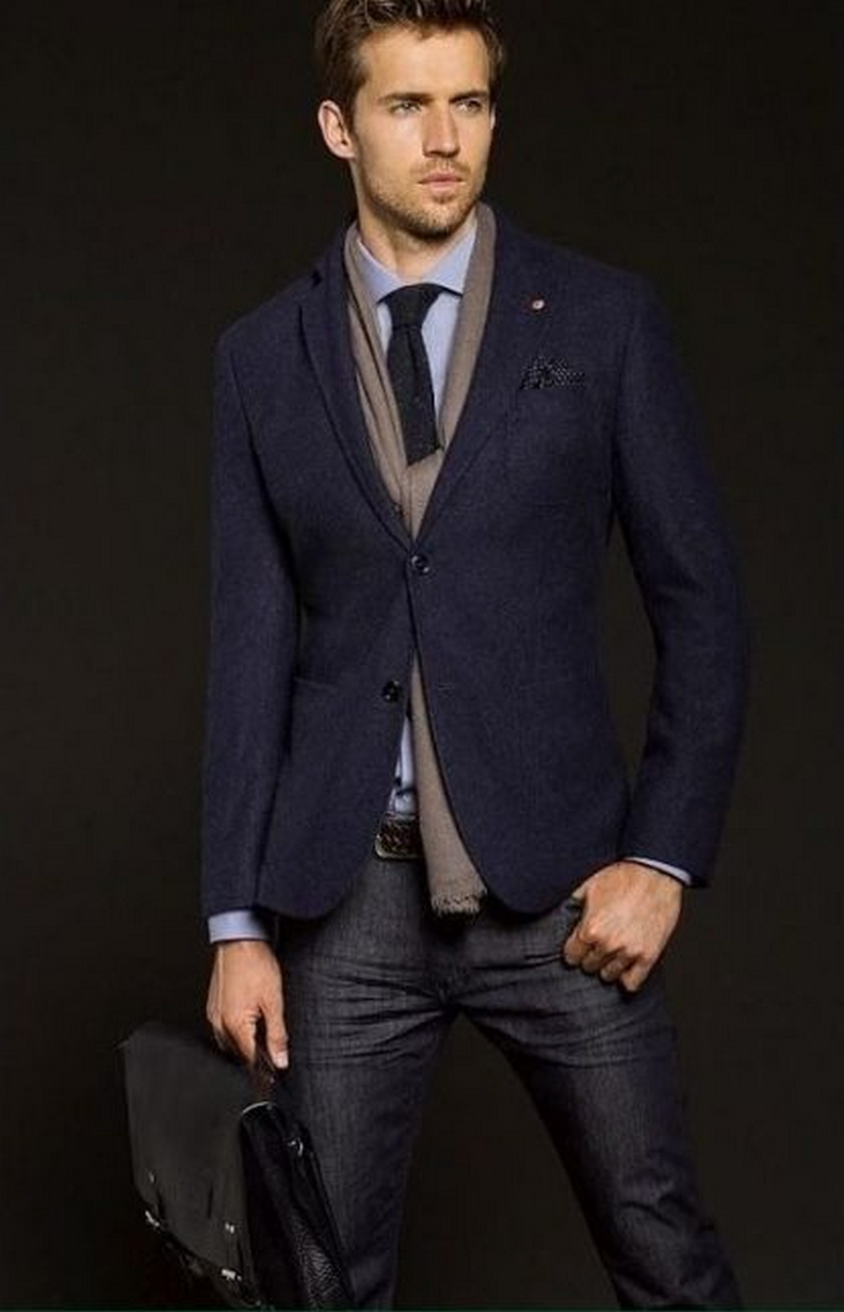 Layer Navy Blazer With Gray Pants For Men