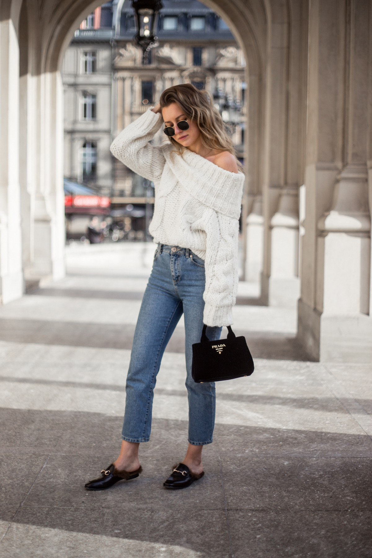 Knit Jumper with Jeans and Moven Mules