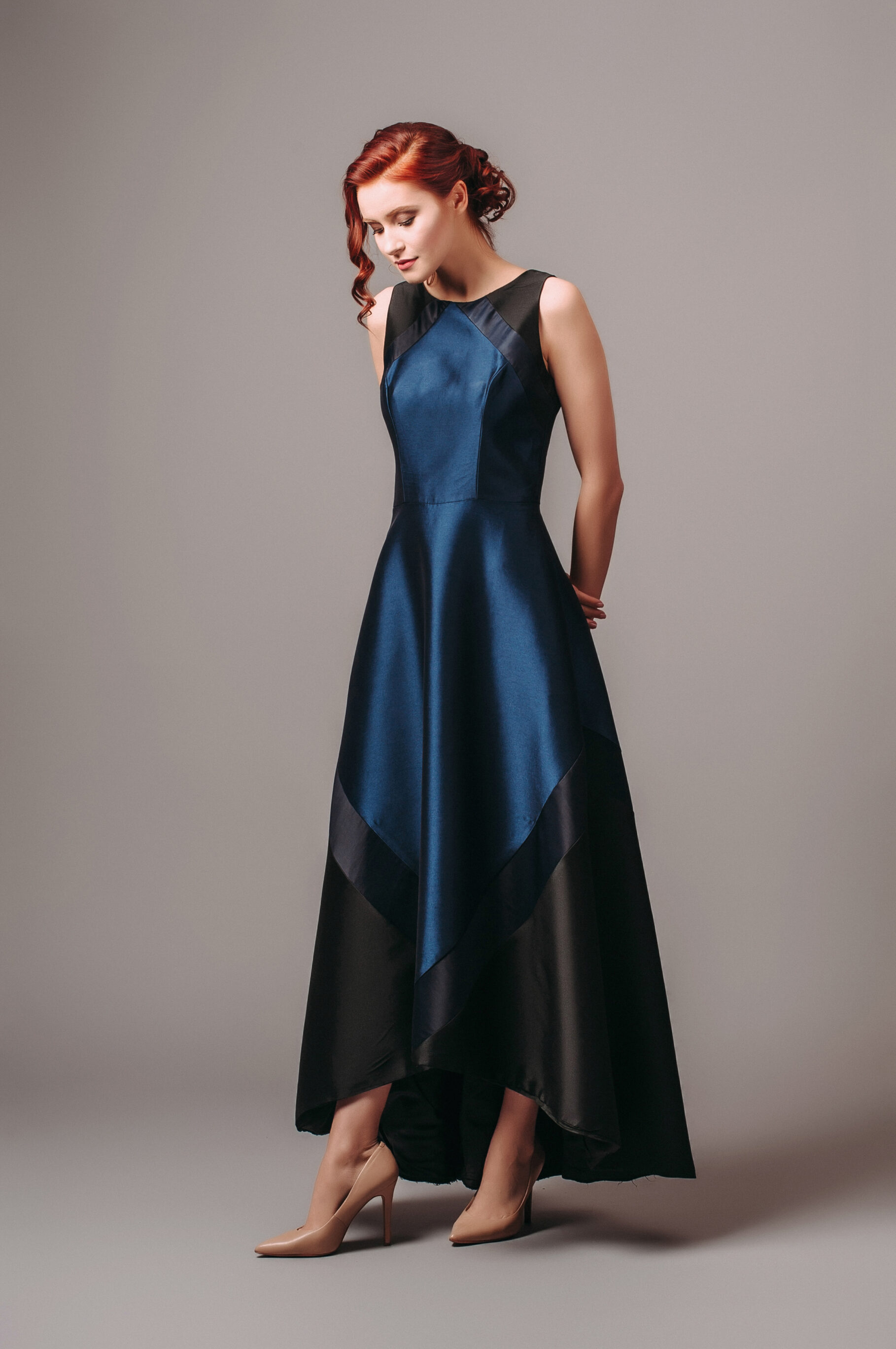 Formal Navi Blue Maxi Dress And High Heels