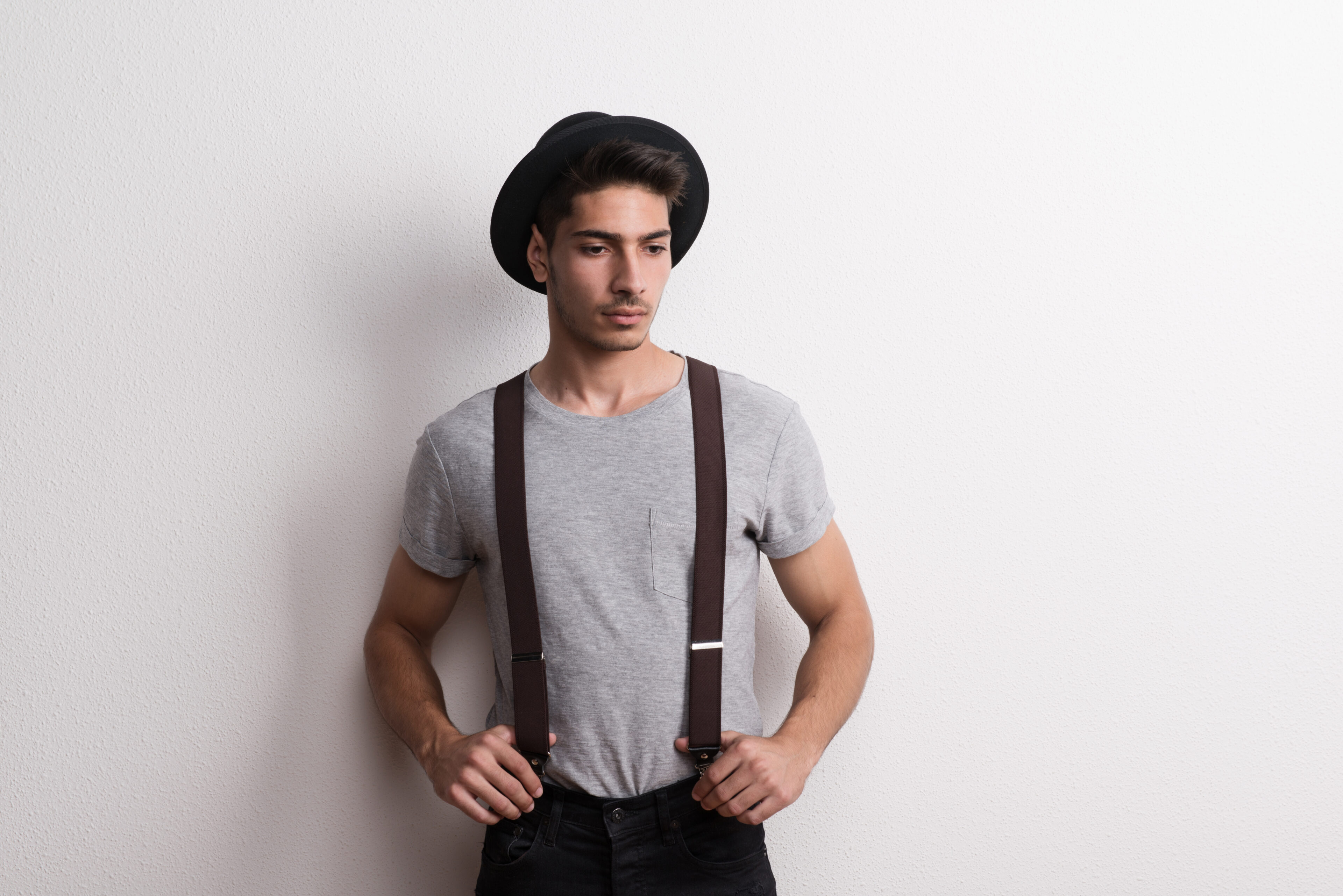 Gray T-Shirt And Suspenders