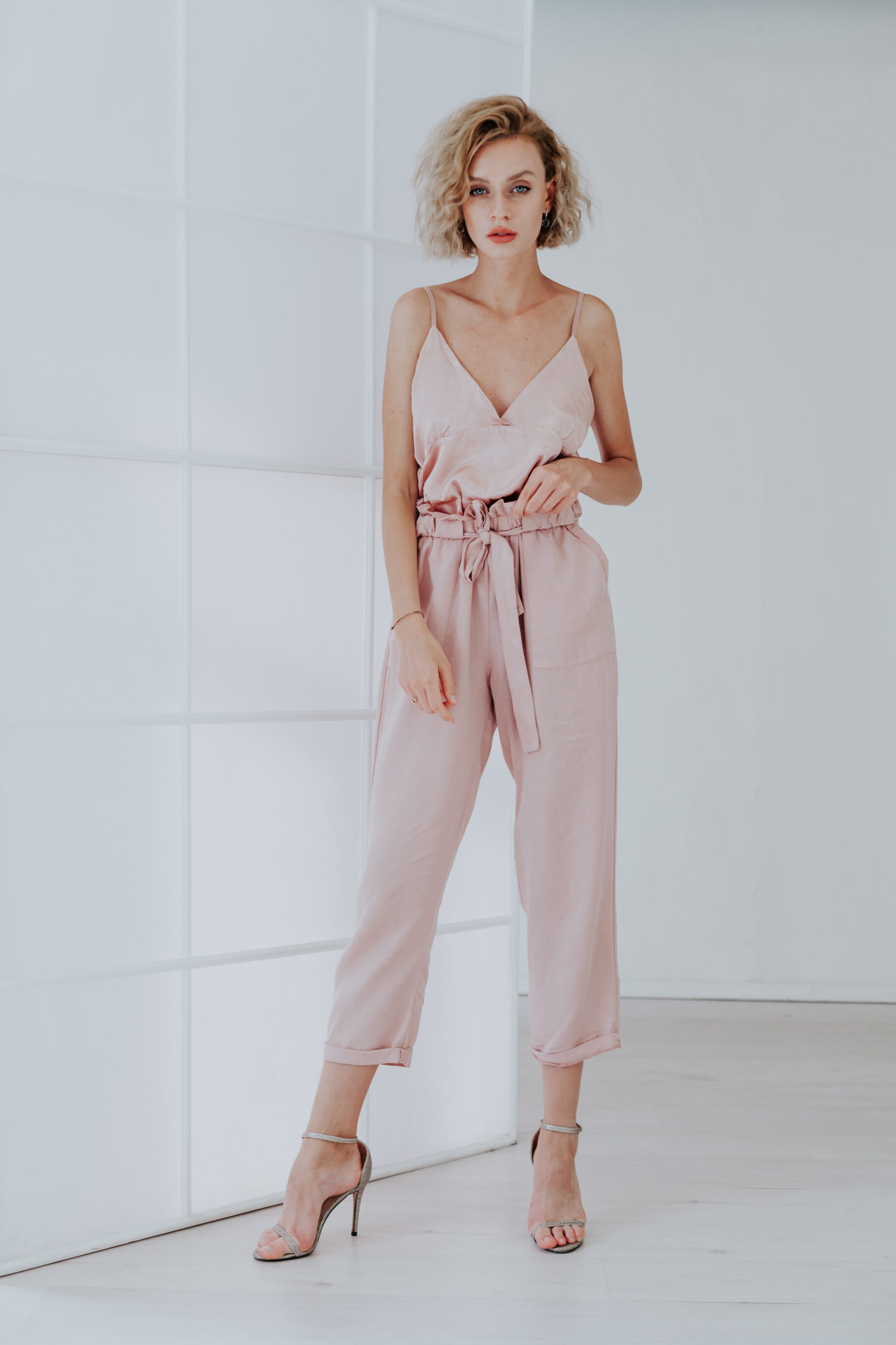 Pink Camisole Jumpsuit With High Heels