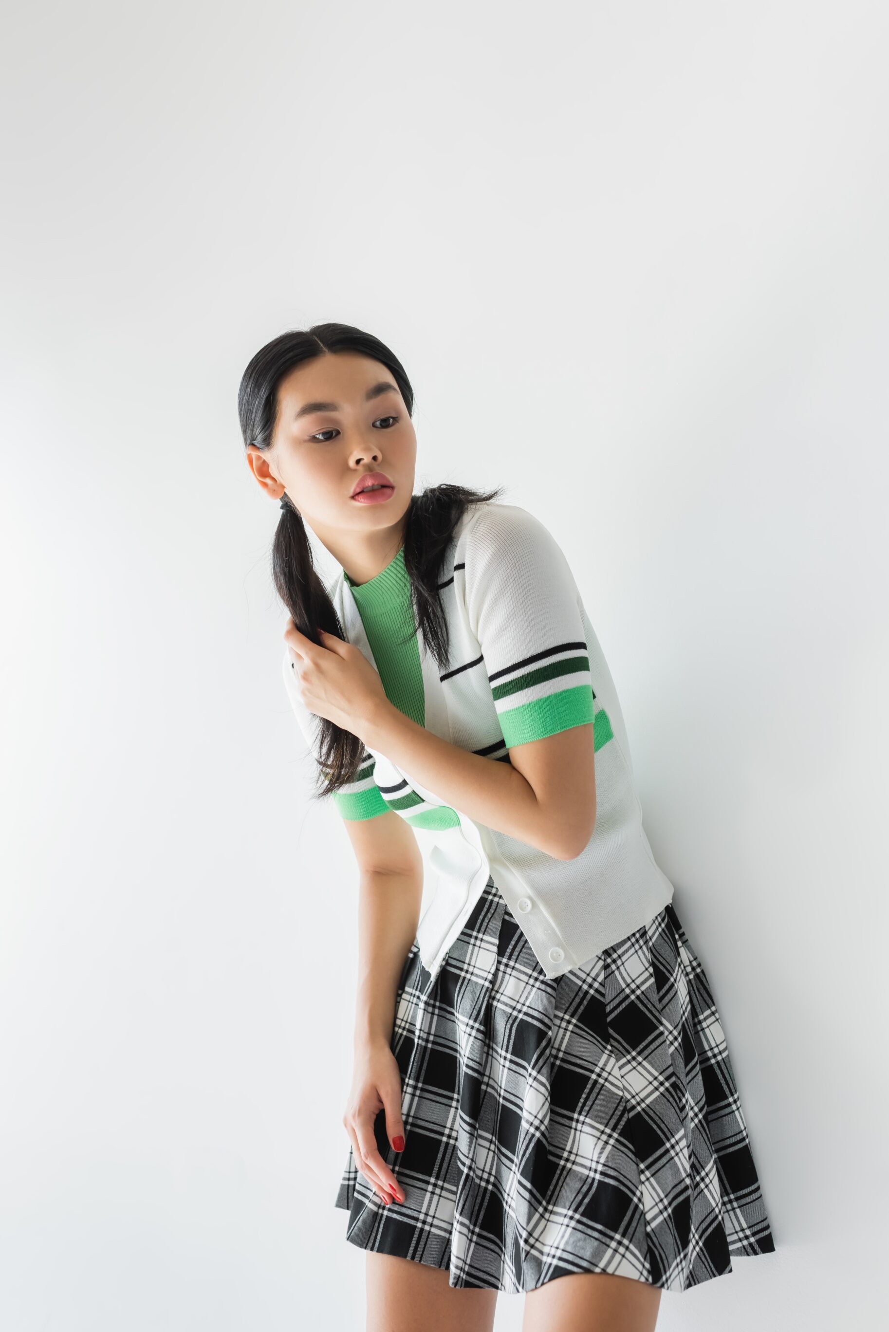 Cropped Cardigan and Checked Mini Skirt