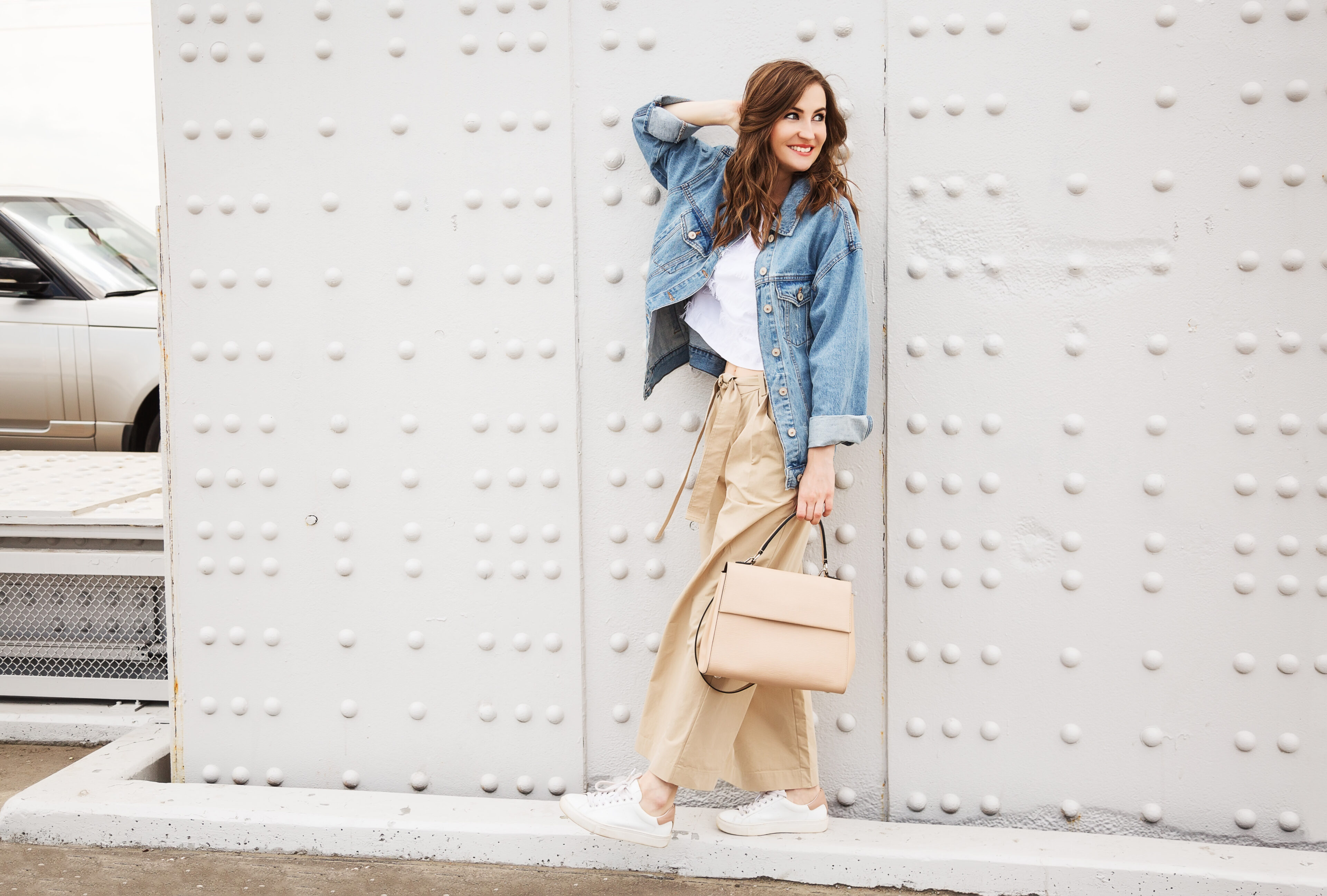 Loose Jean Jacket, Beige Jeans