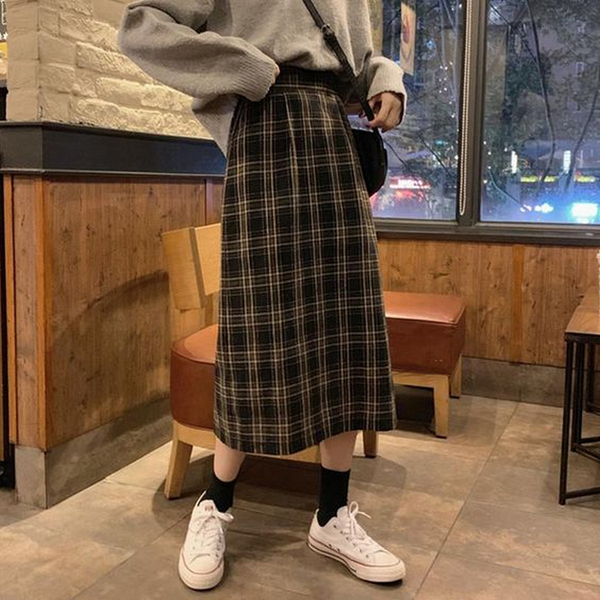Plaid Skirt, Converse With Socks
