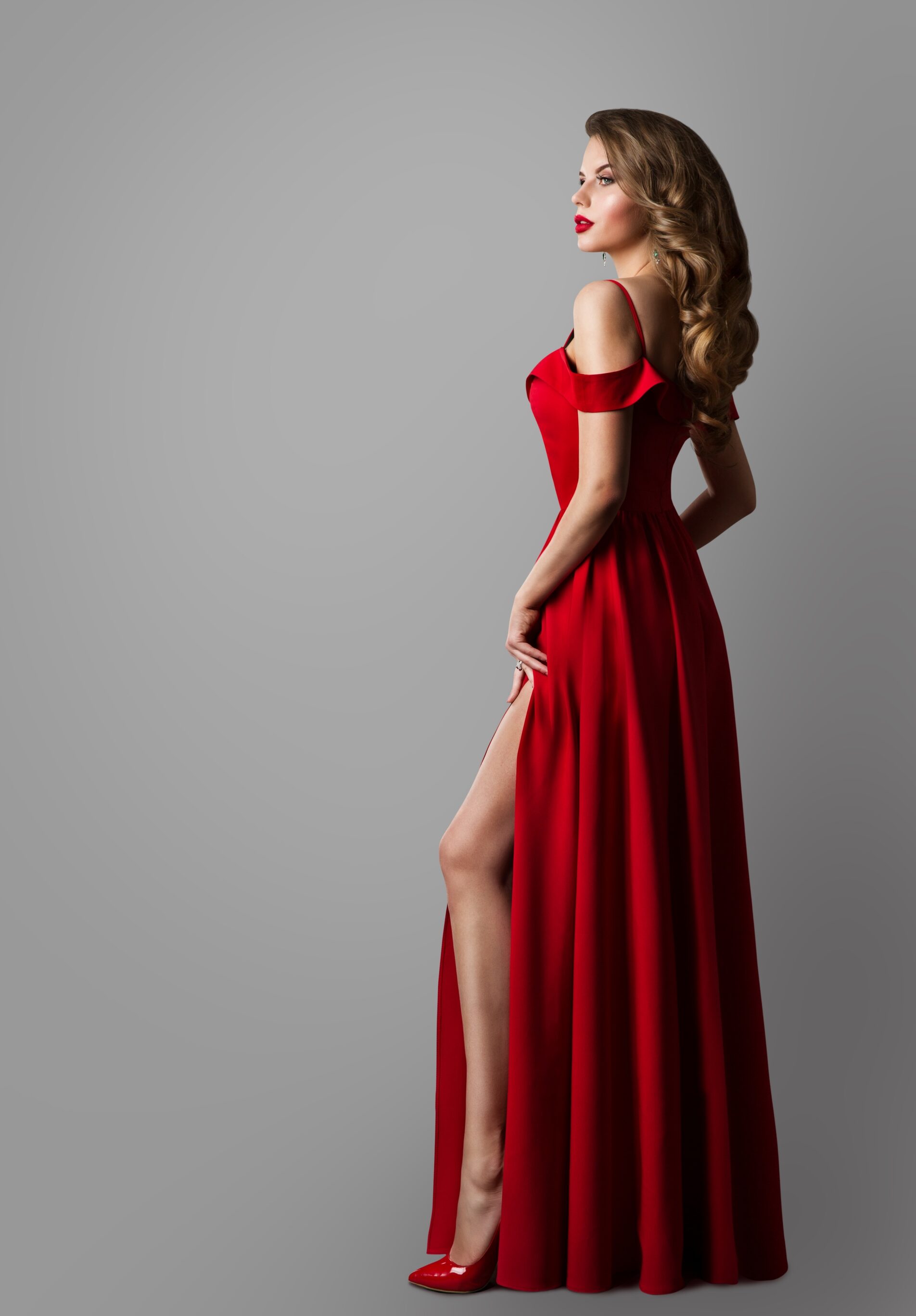 Red Satin Slit Dress