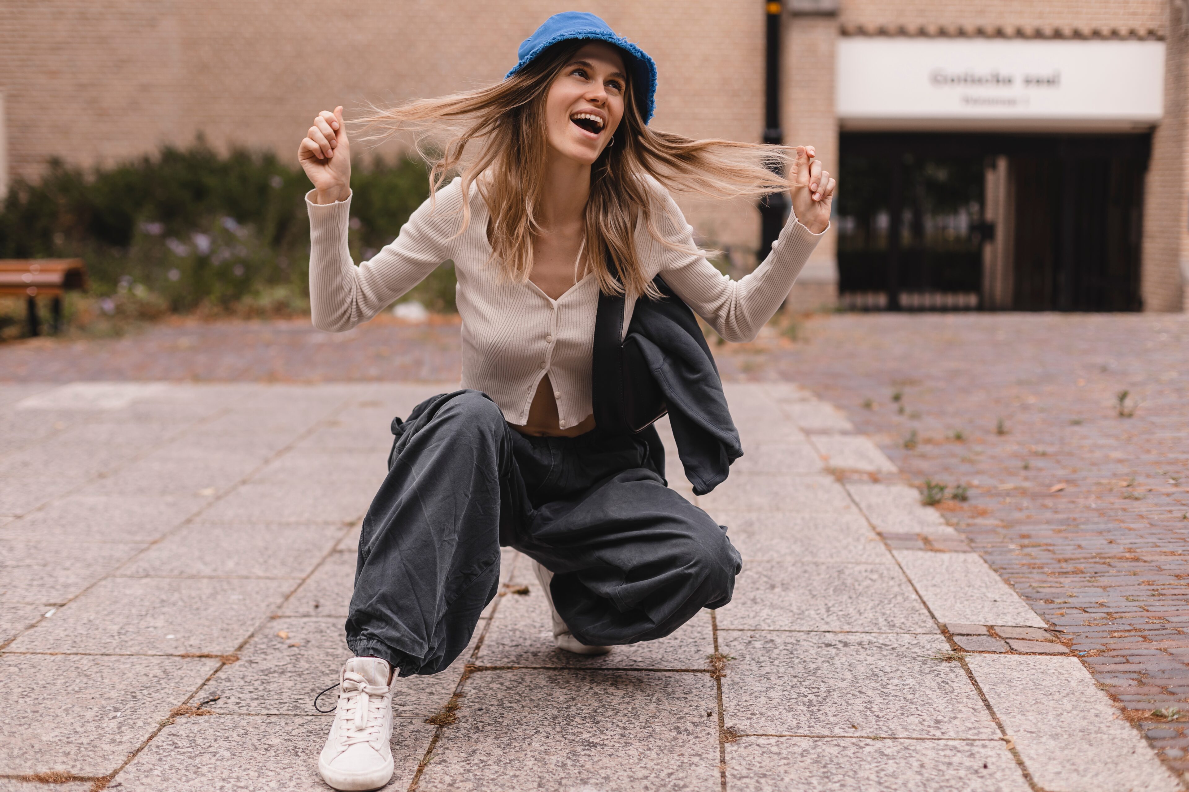 Wide Pants Cargo, Sweater Top With Buttons 