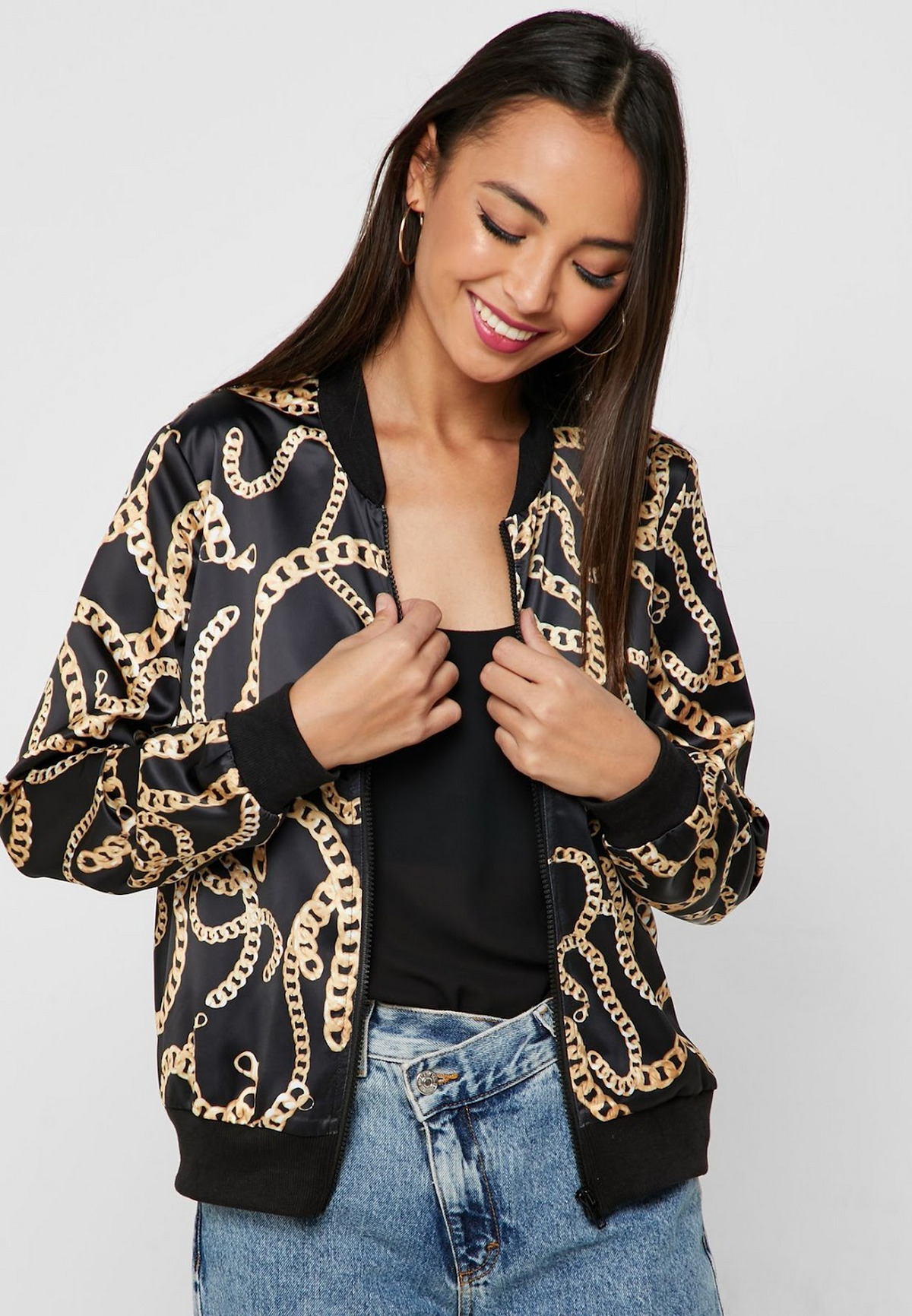 Chain Print Bomber Jacket