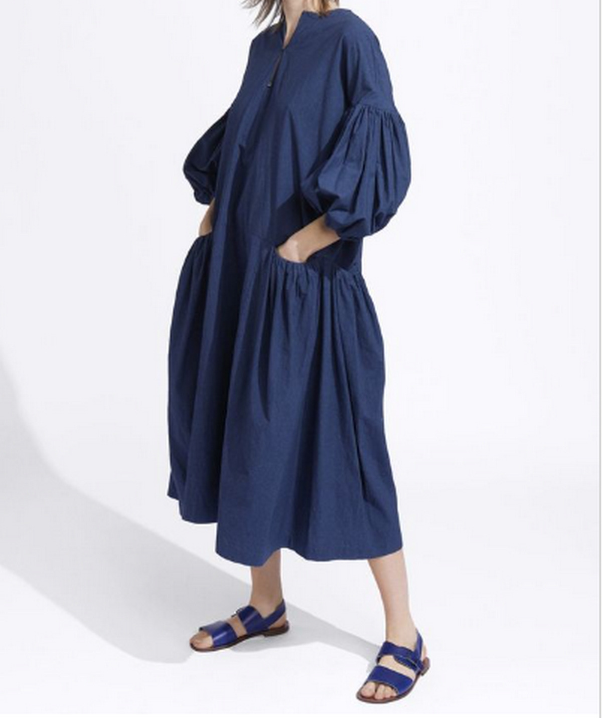 Navy Oversize Dress And Leather Sandals Blue