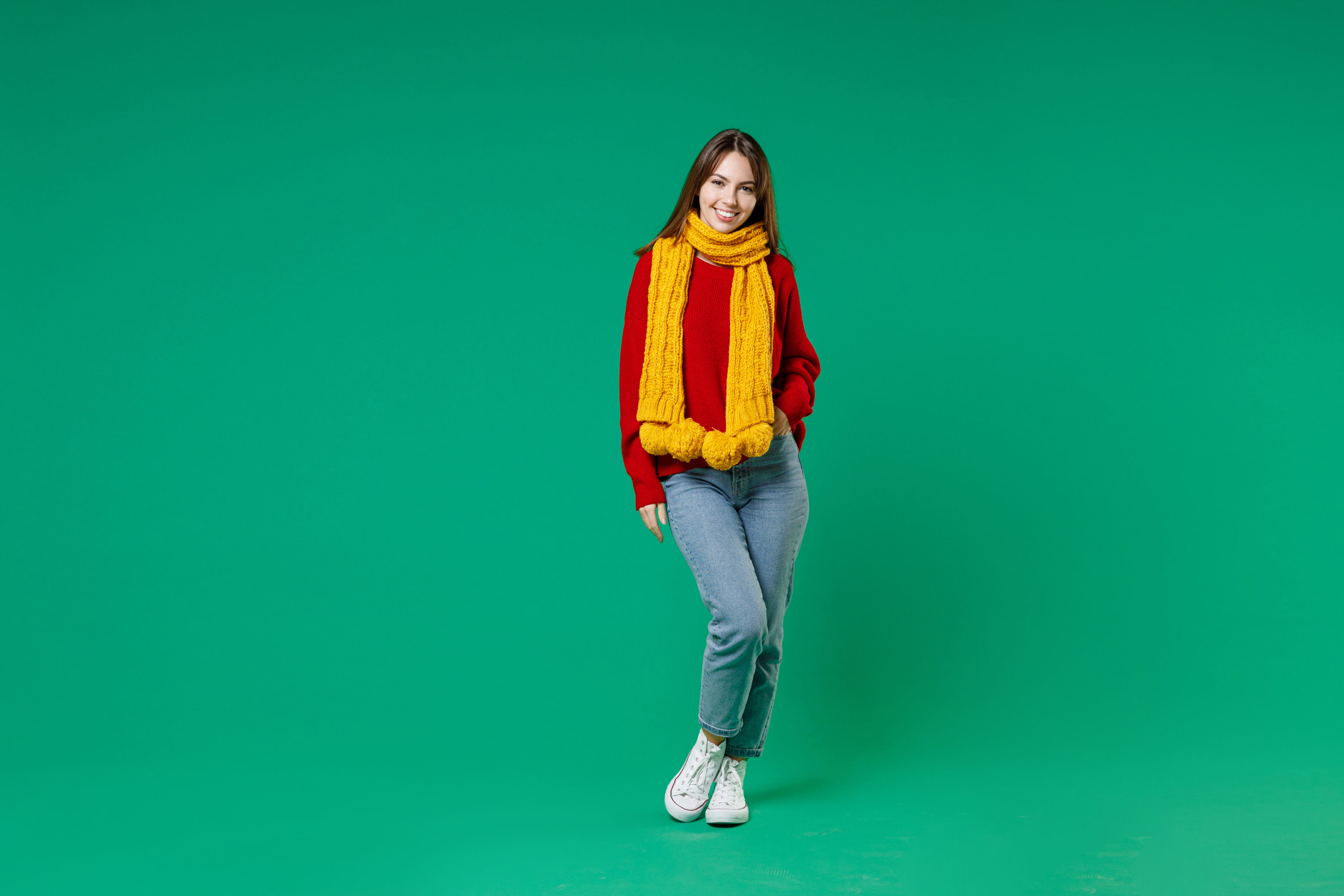 Long Sleeve T-Shirt, Scarf, And Skinny Jeans