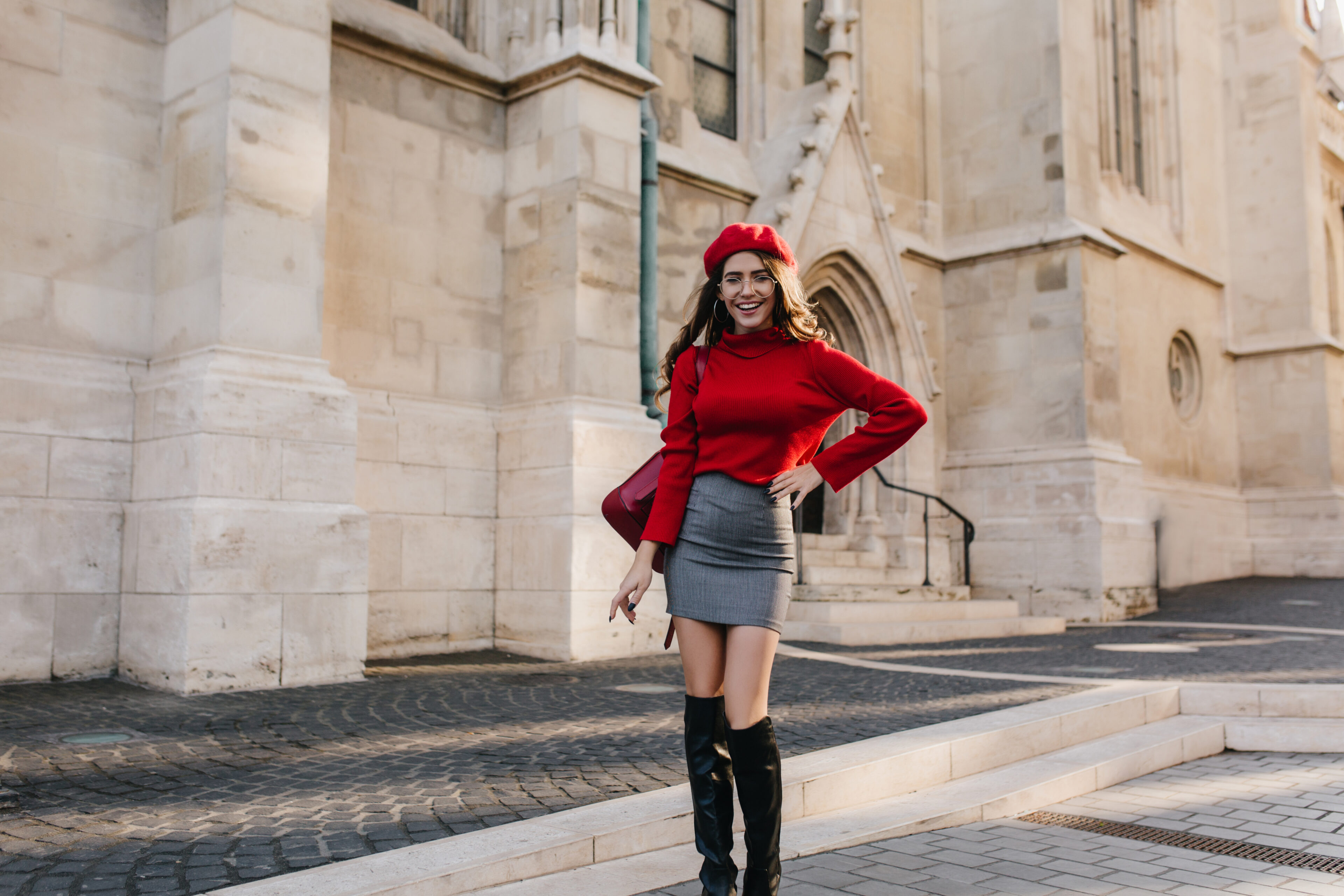  Turtleneck Sweater, Mini Skirt, and High Knee Boots 