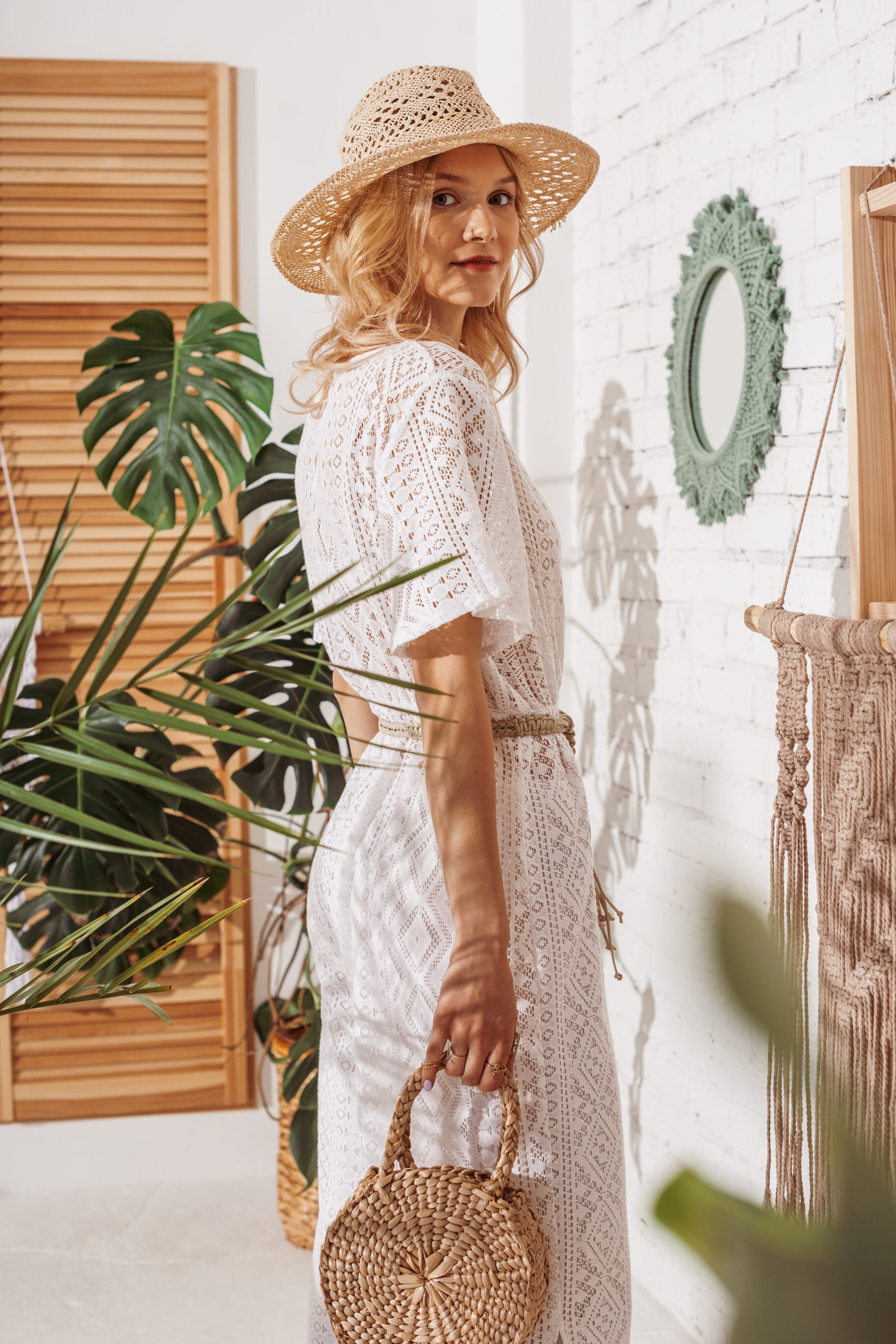 White Crochet Lace Midi Dress