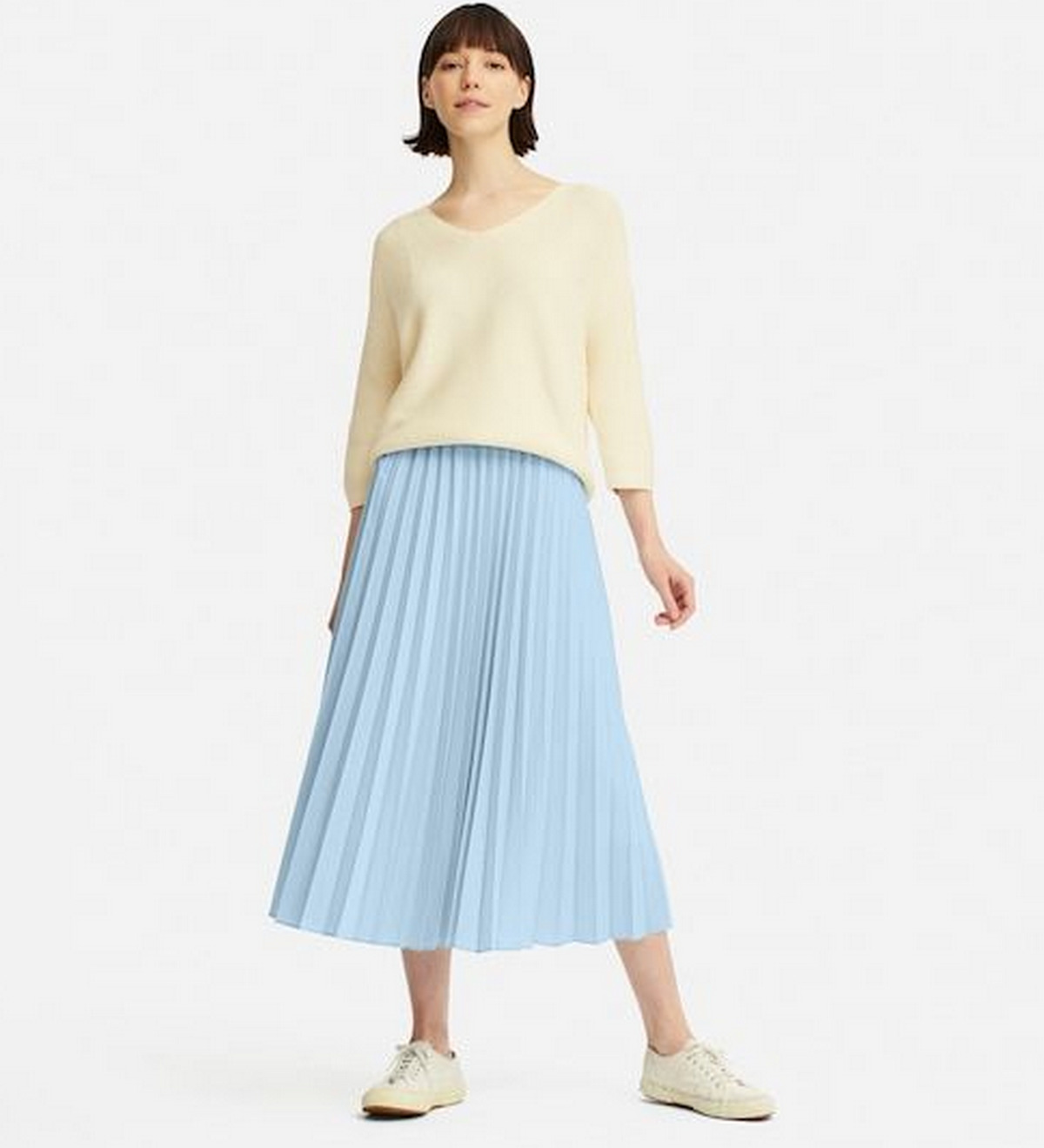 Light Blue Pleated Skirt and Cute Sweater Shirt 