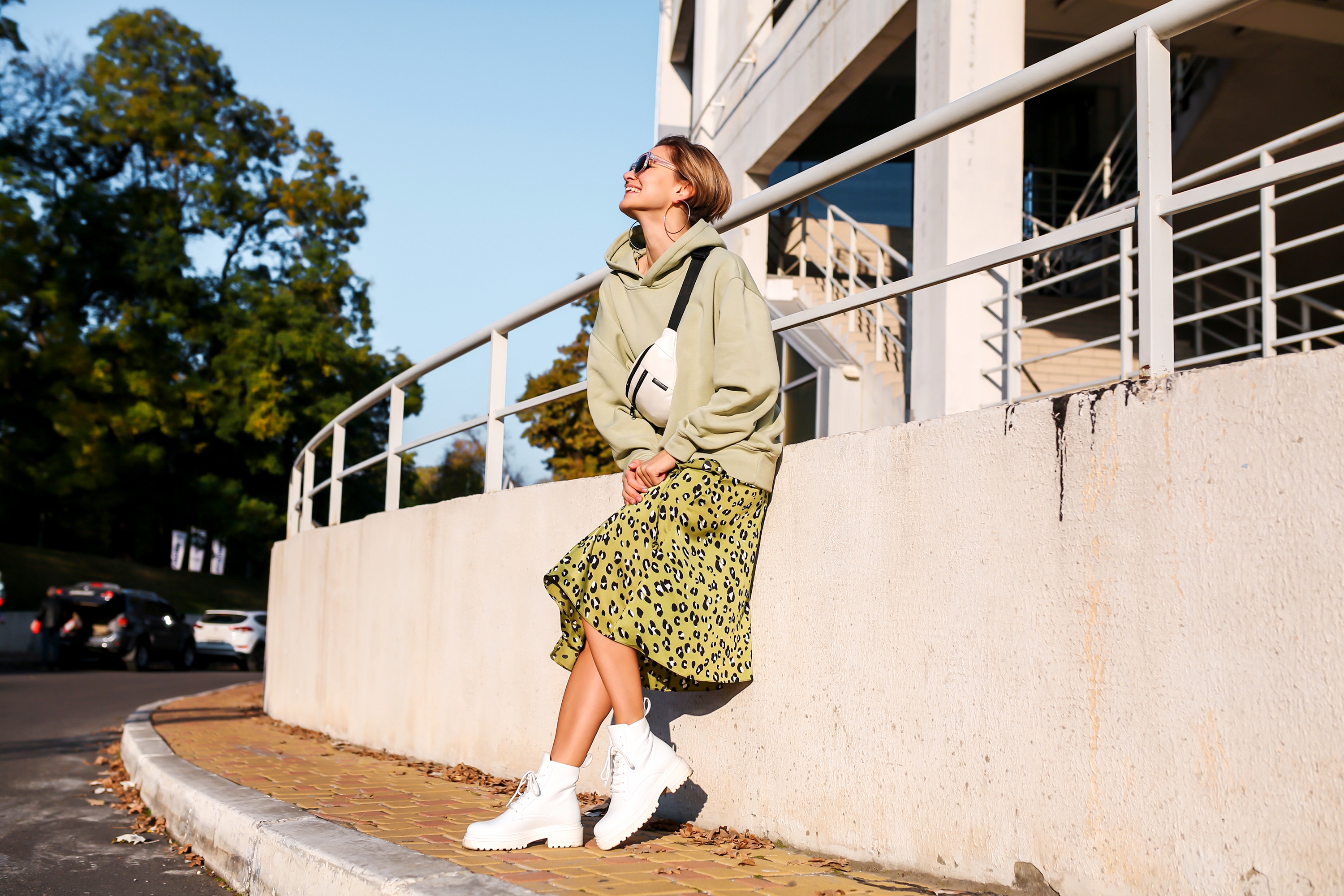 Hoodie With Textured Midi Skirt And Boots