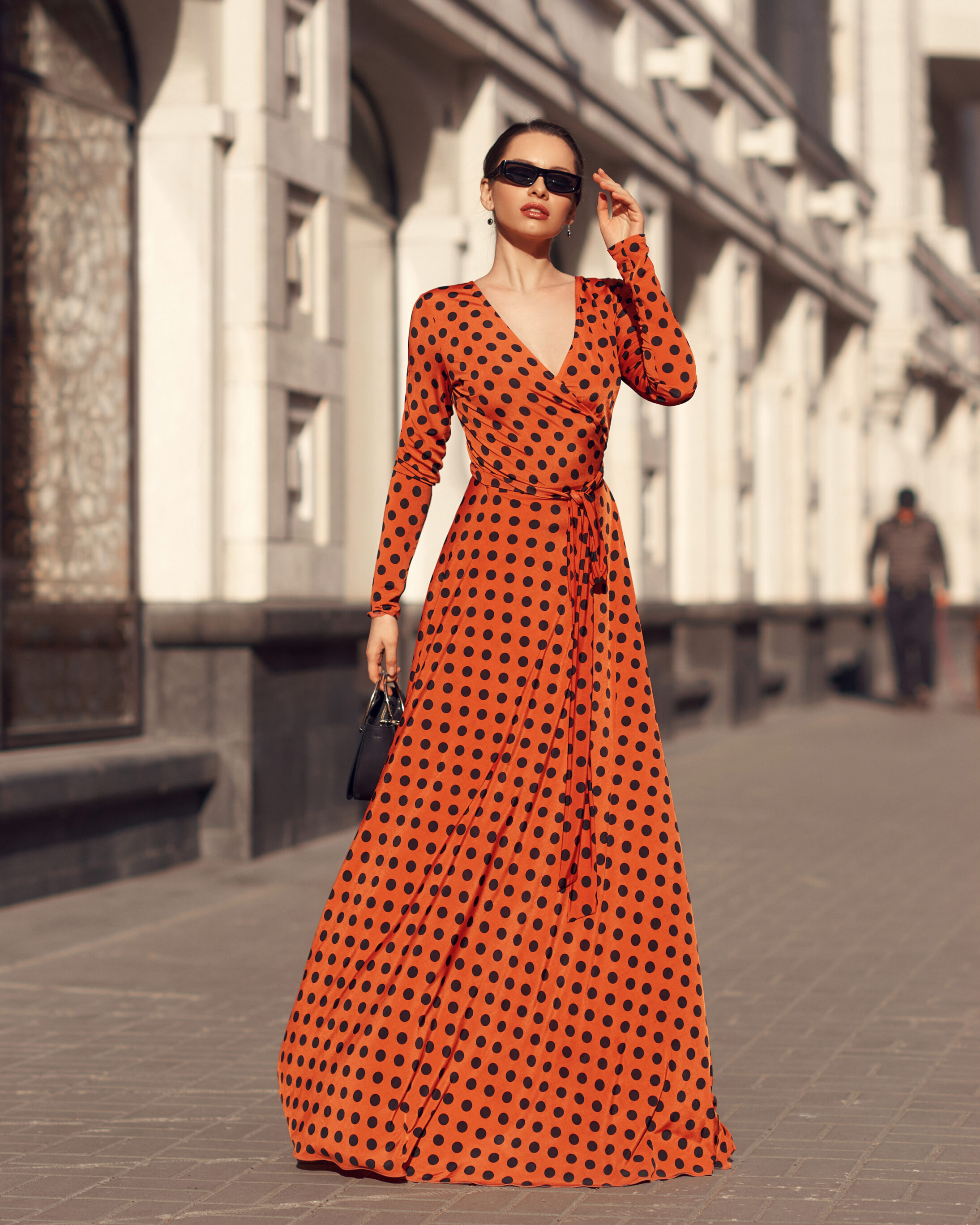 V-neck Polka Dot Maxi Dress