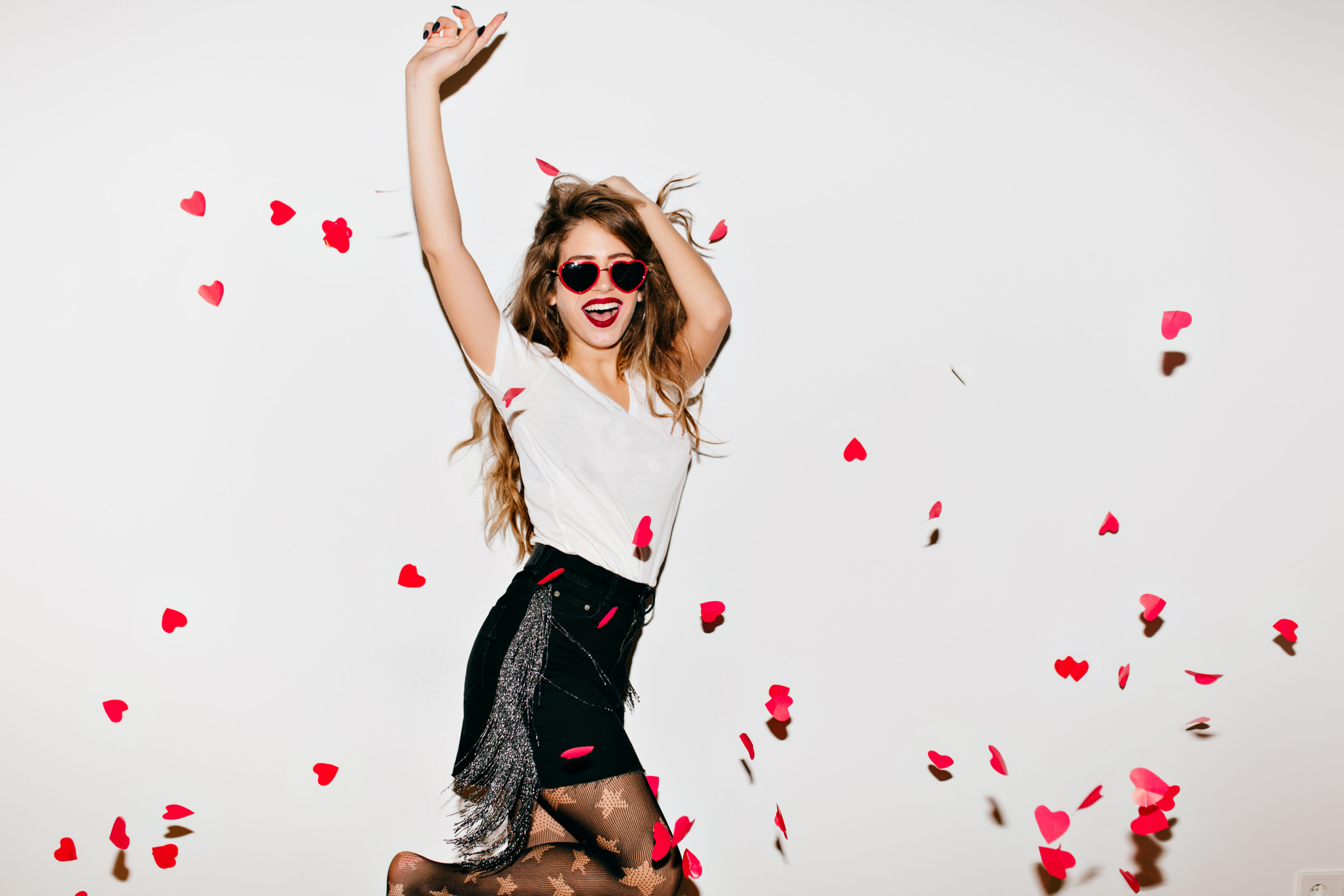 White T-shirt And Tassel Black Mini Skirt