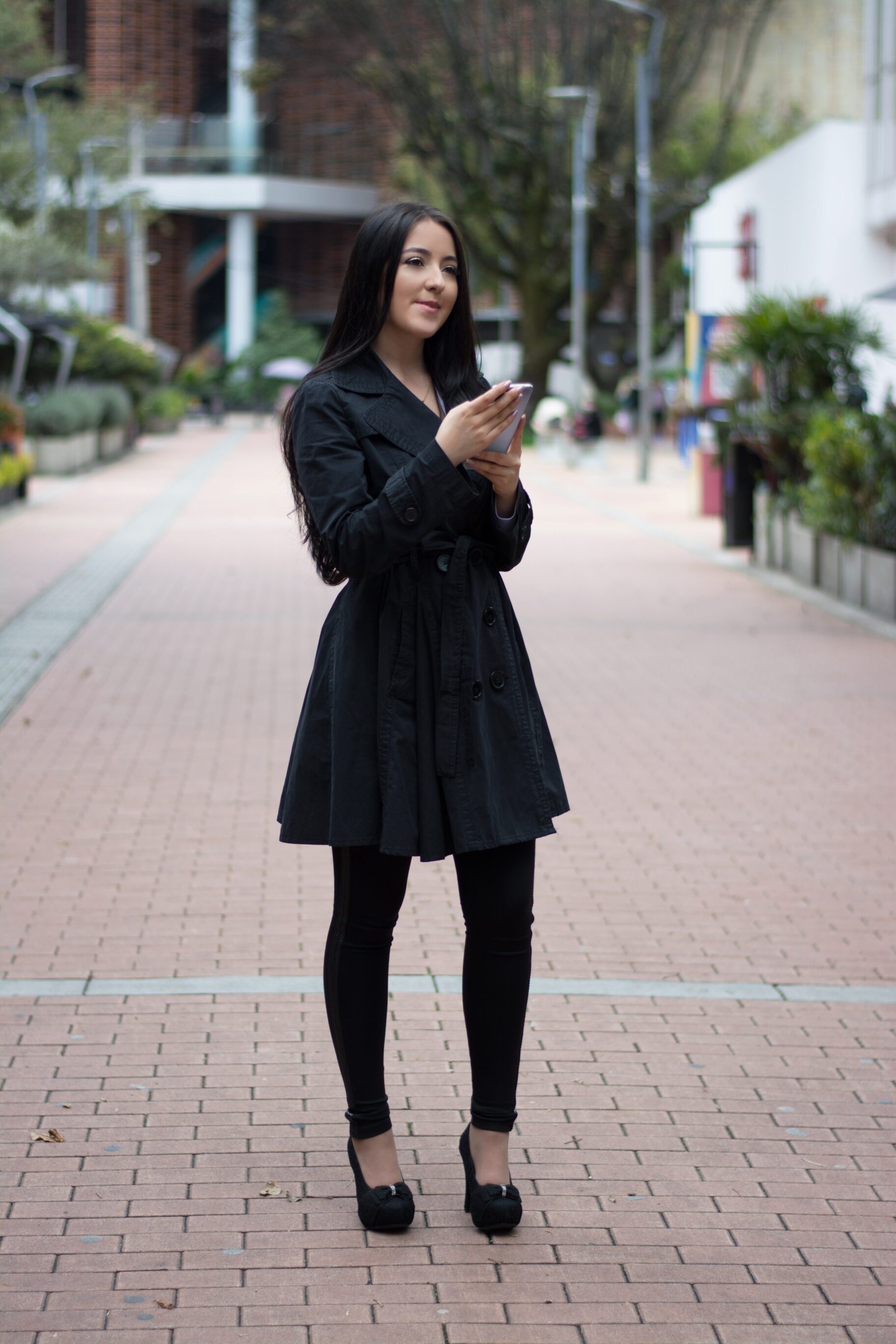 Black Long Coat and Black Skinny Pants