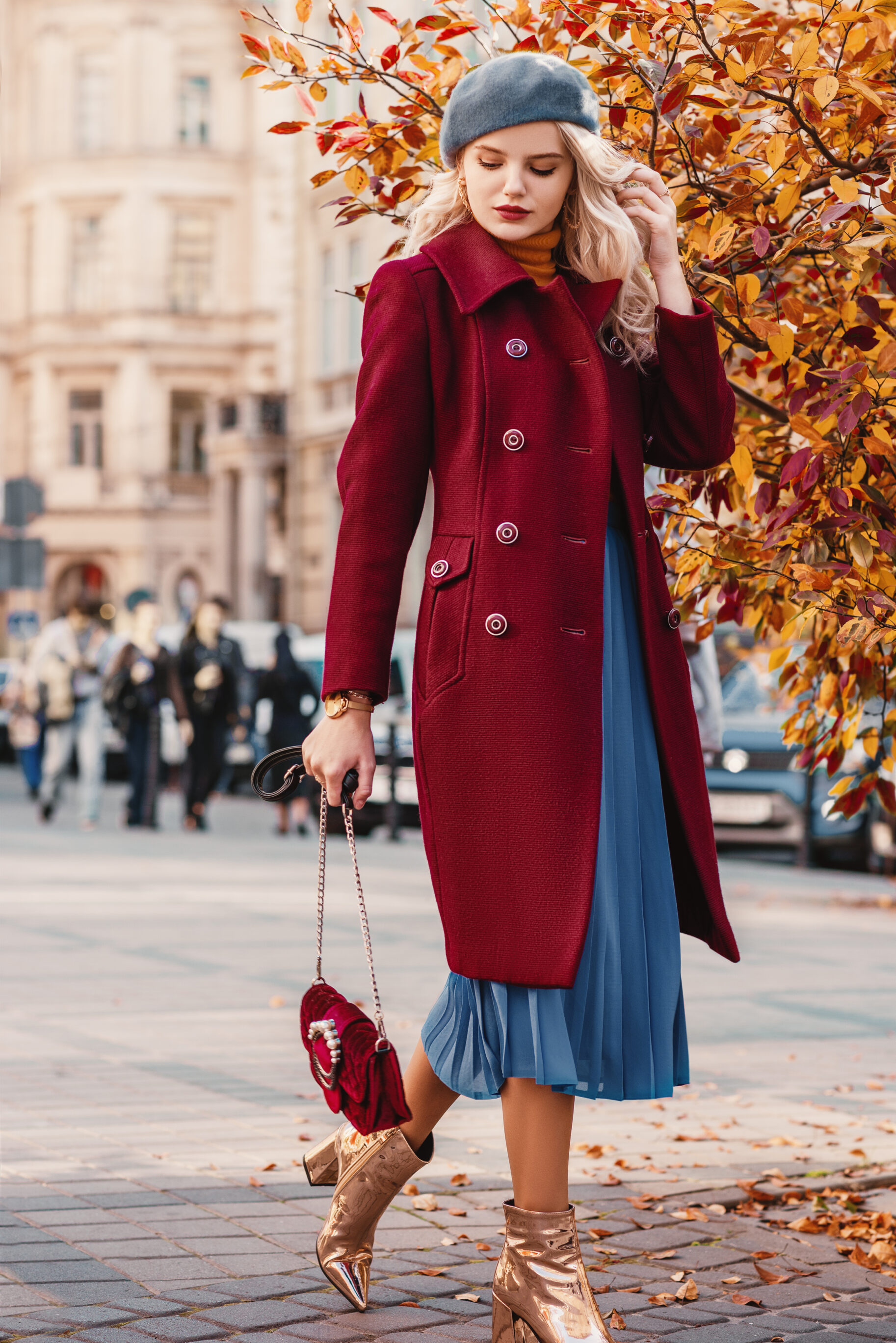 Felt Jacket With Pleated Skirt And Boots