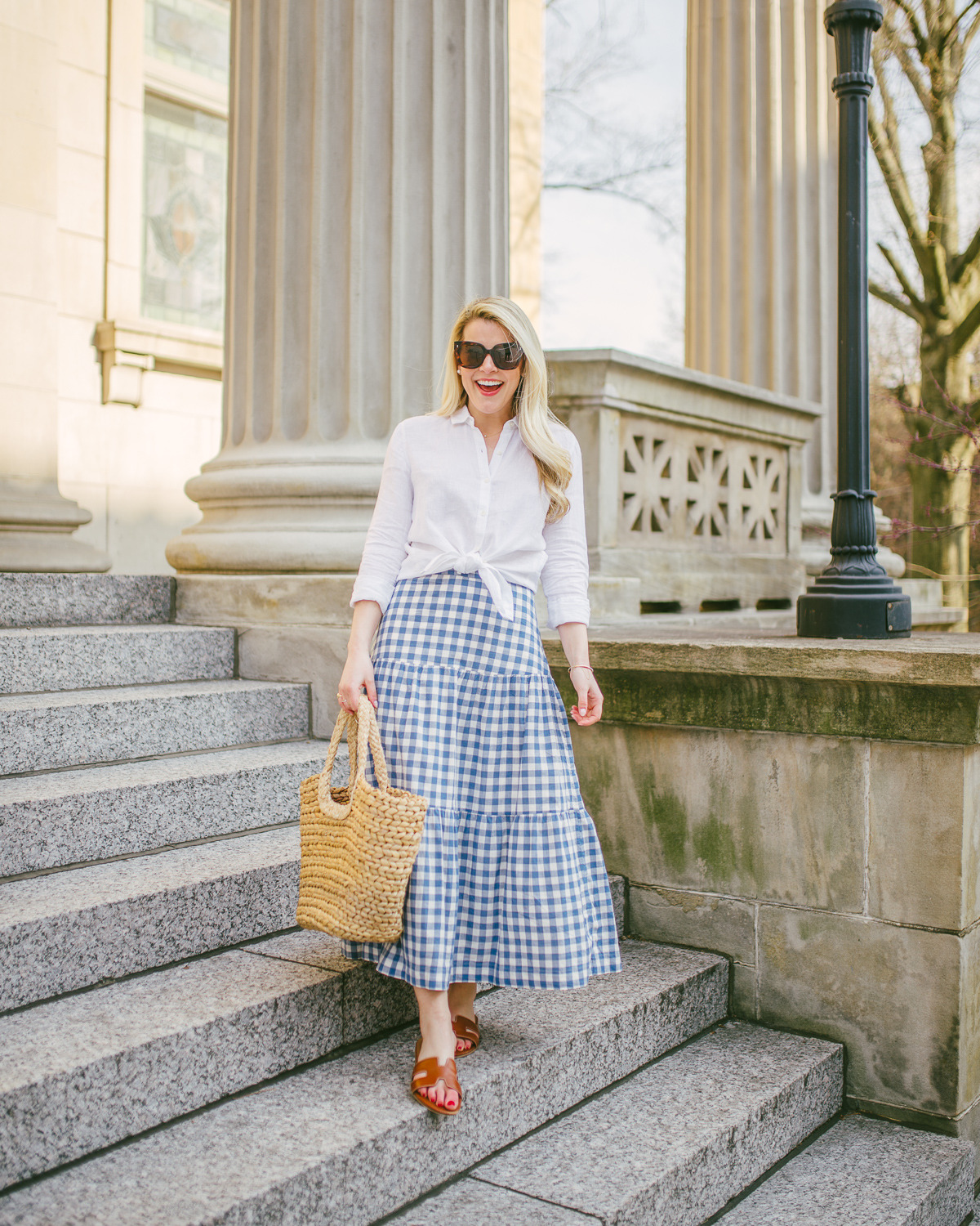 Linen Shirt And Gingham Skirt
