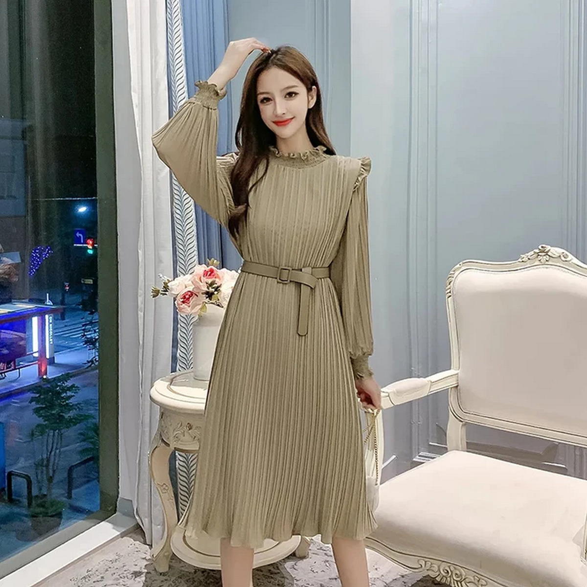 Vintage Pleated Chiffon Dress