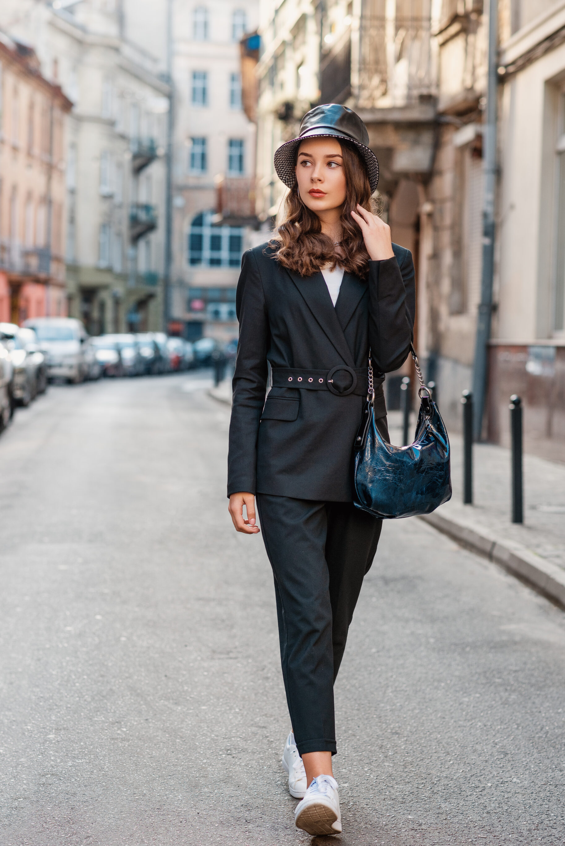 Suit With Belt and Sneakers