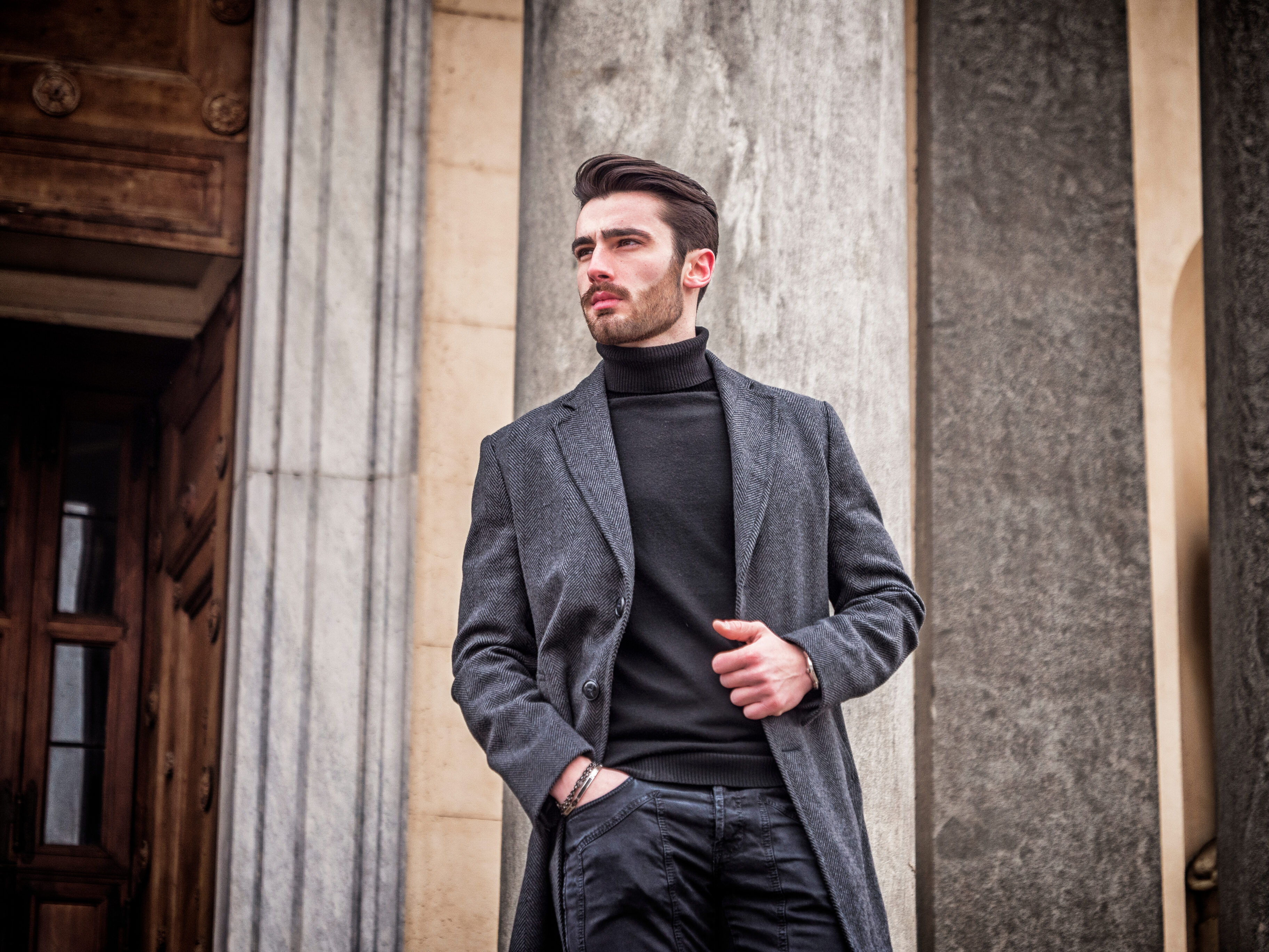 Black Turtleneck Sweater And Blazer For Men