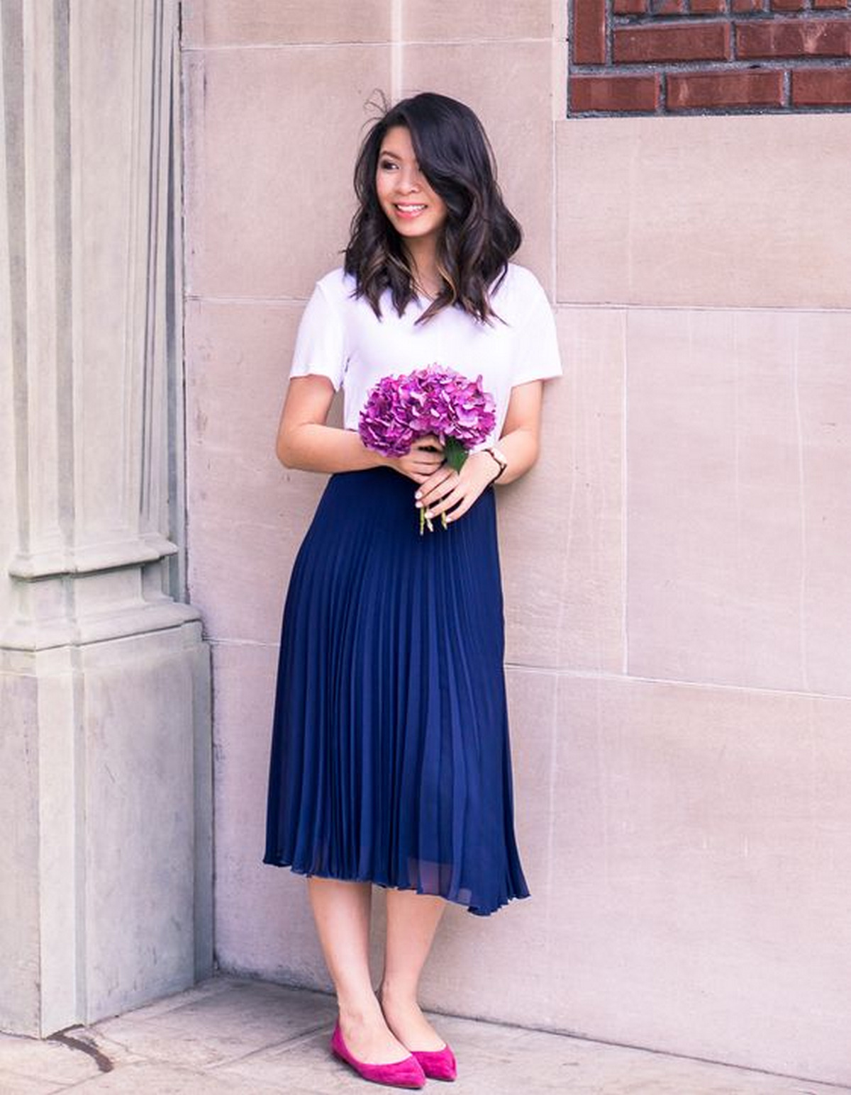 Pleated Dress and Ballet Flats 