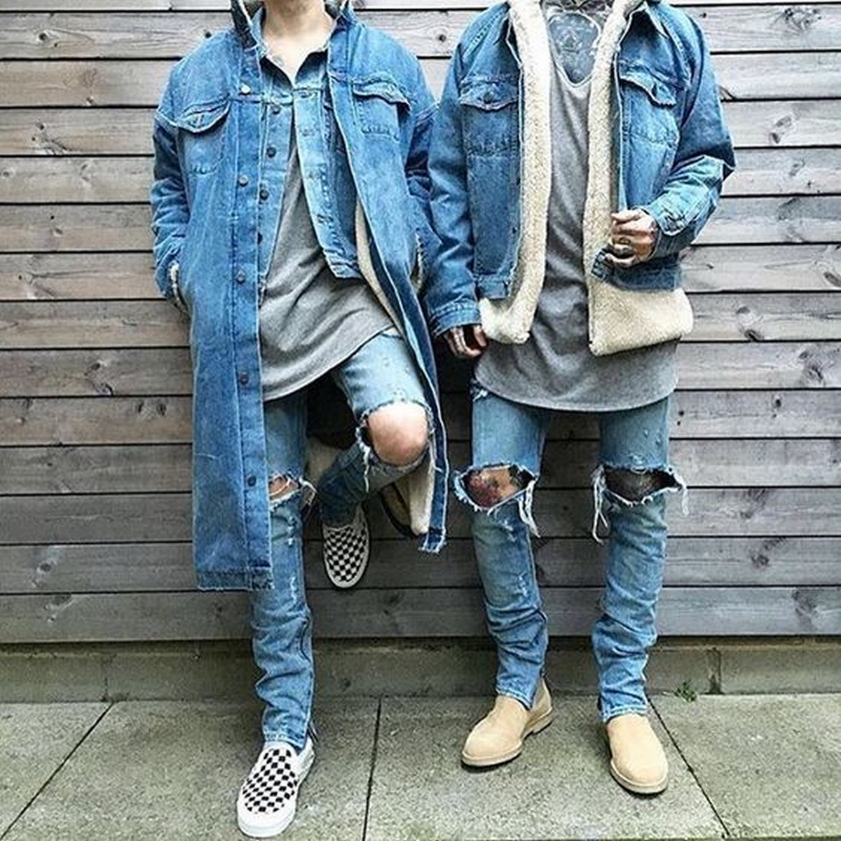 Long Coat Denim Over A Denim Jacket