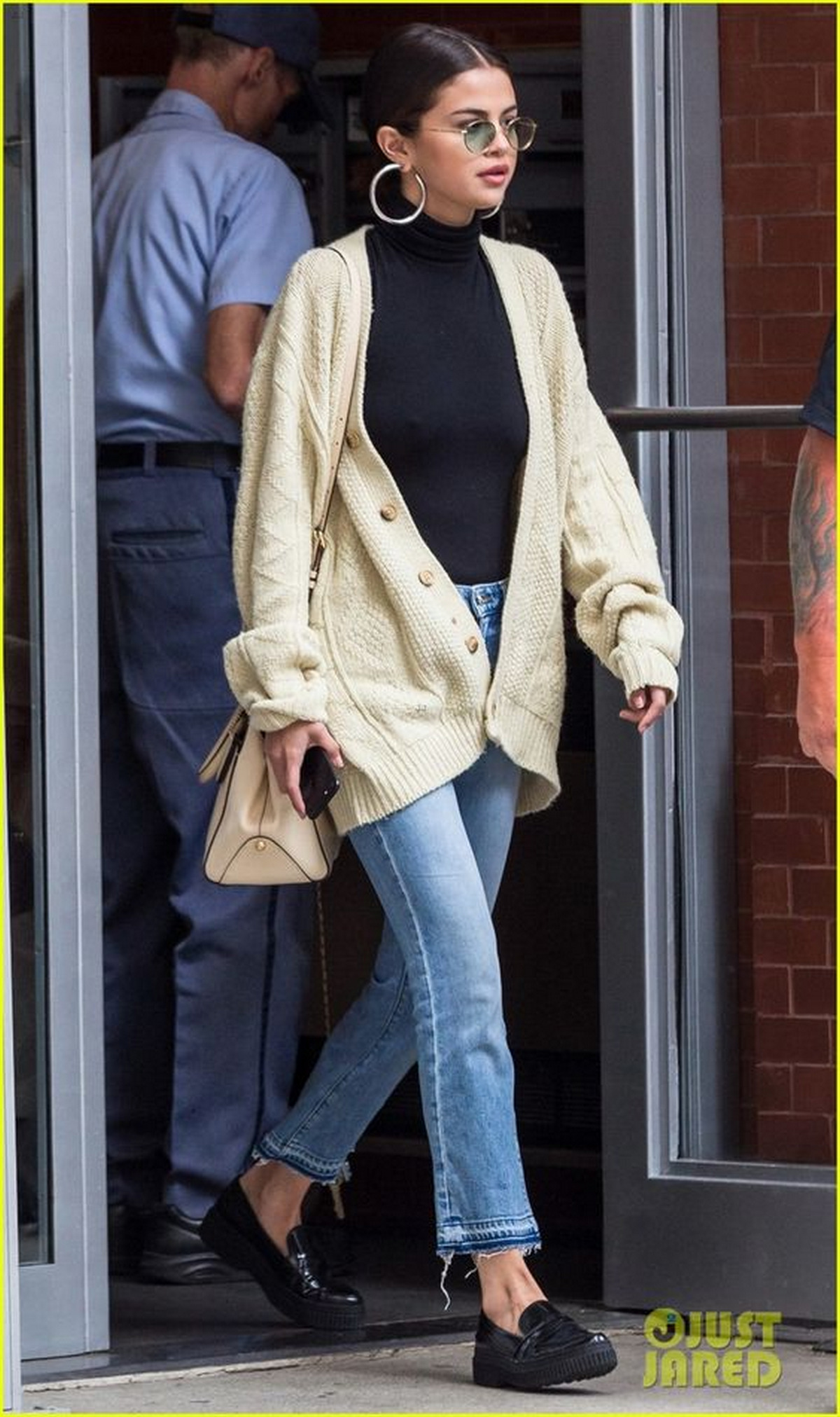 Turtleneck, Cardigan with Jeans, and Loafer