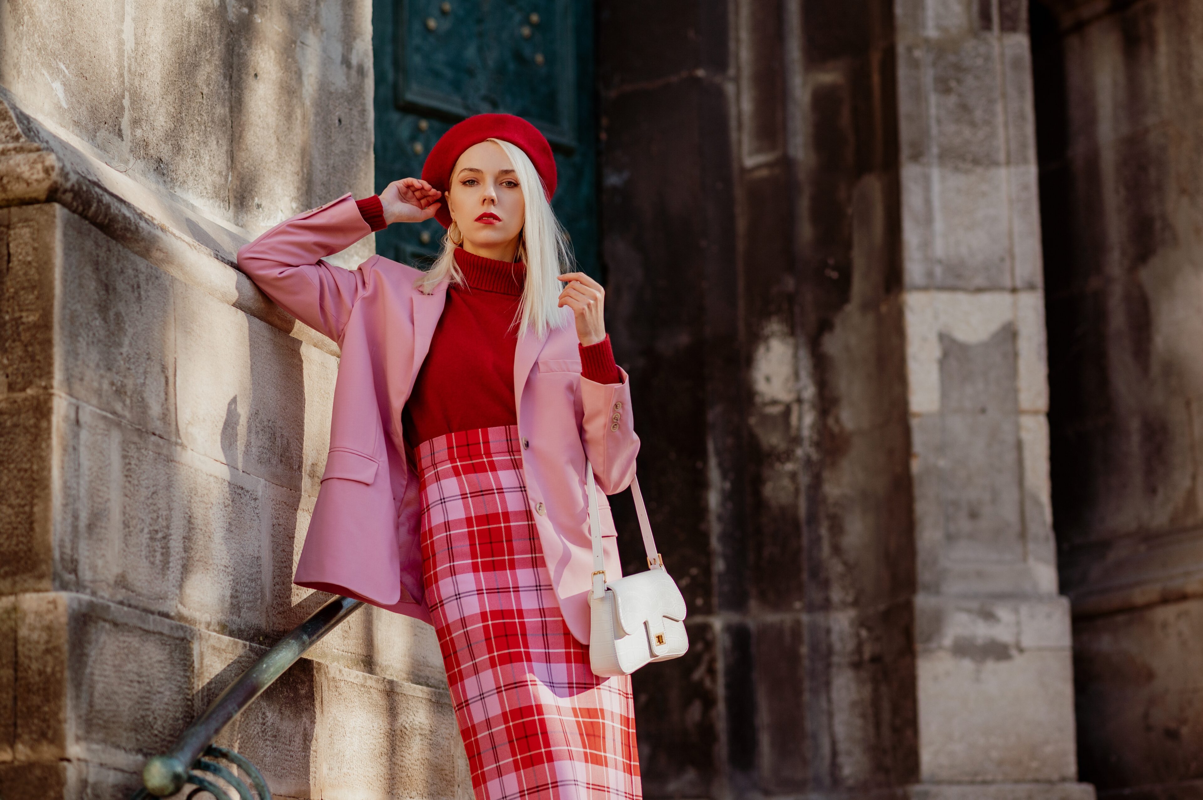 Blazer And Plaid Pencil Skirt