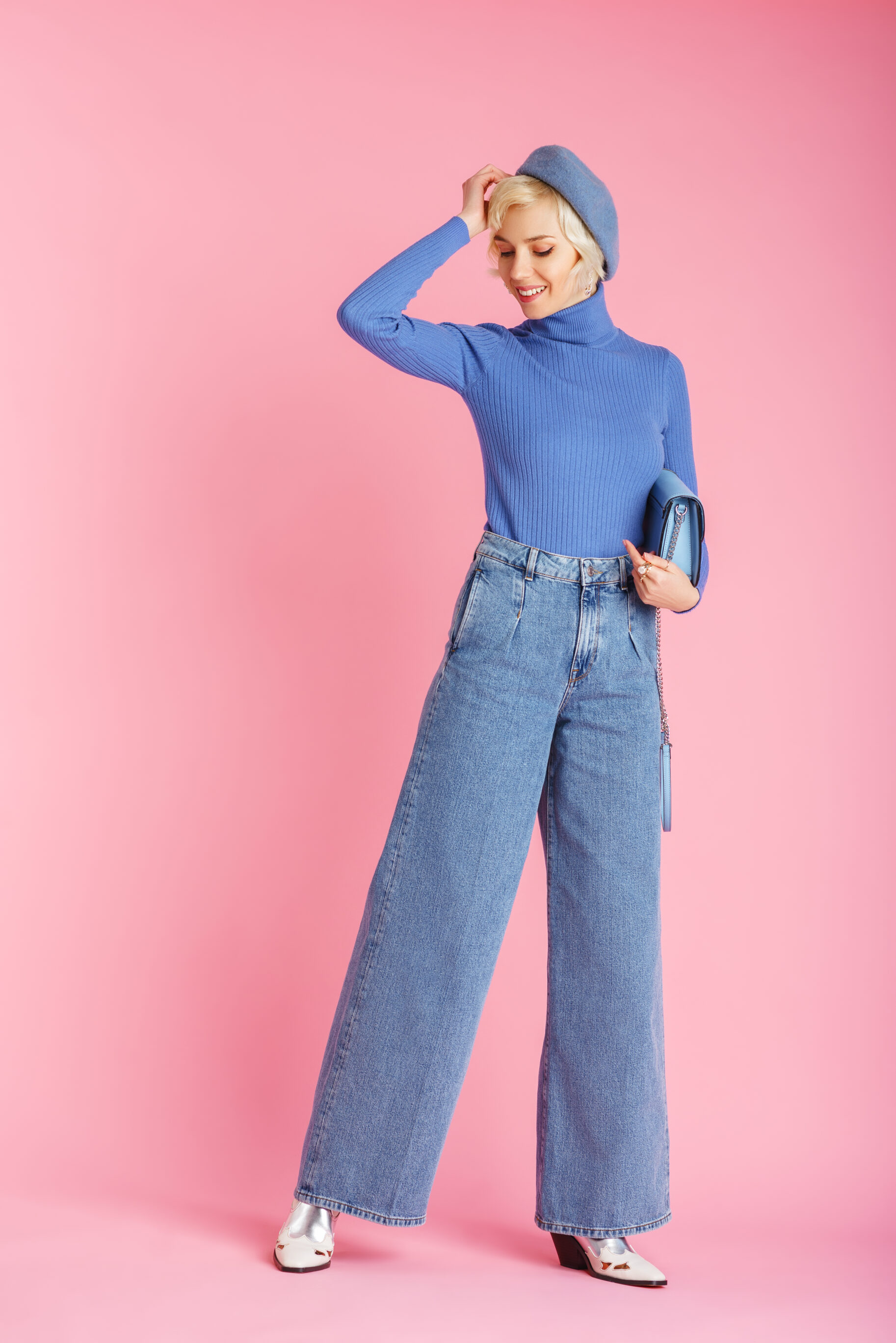 Turtleneck And Wide-Leg Jeans