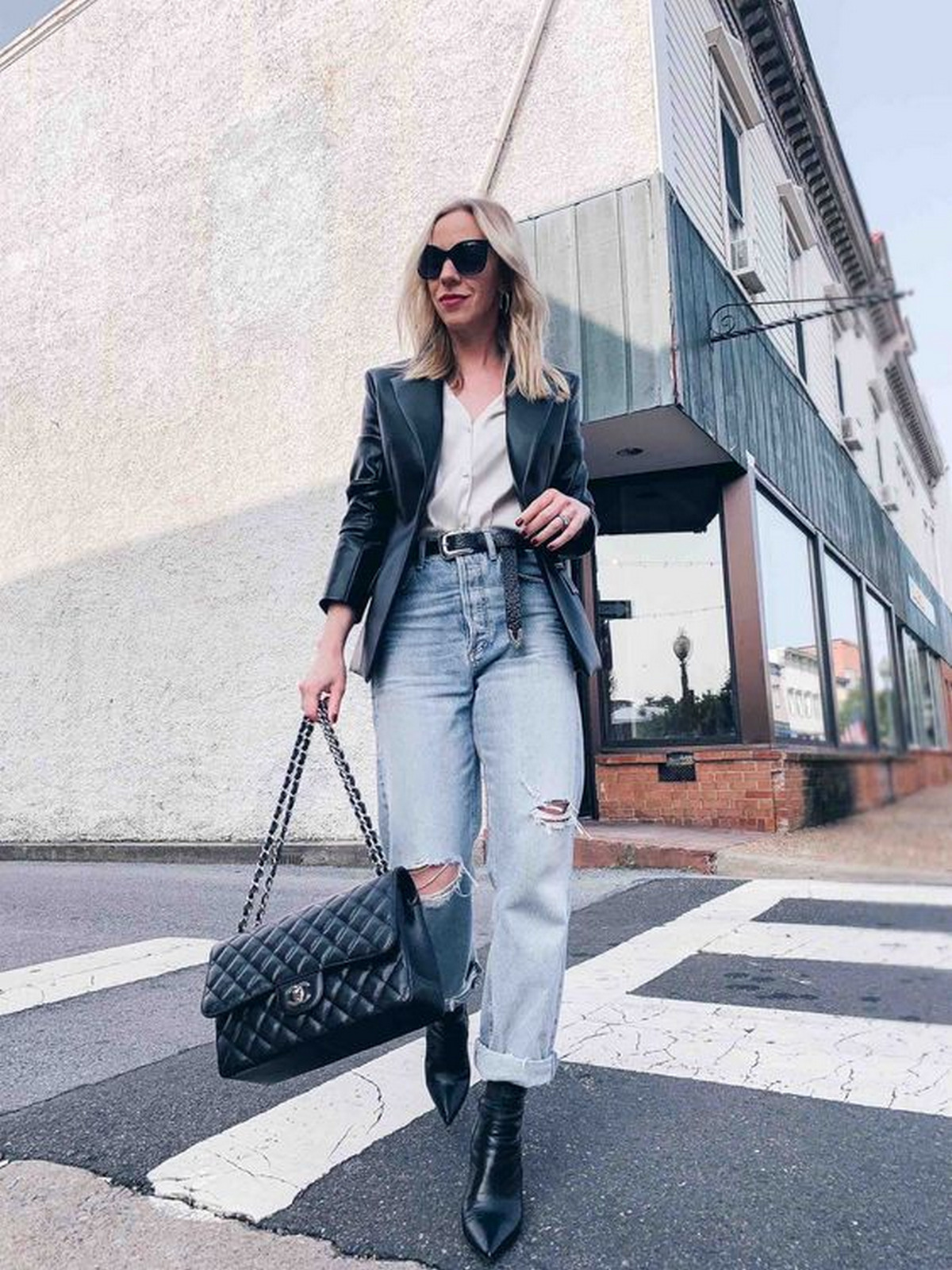 Wide-Leg Pants with Blazer and Leather Loafer