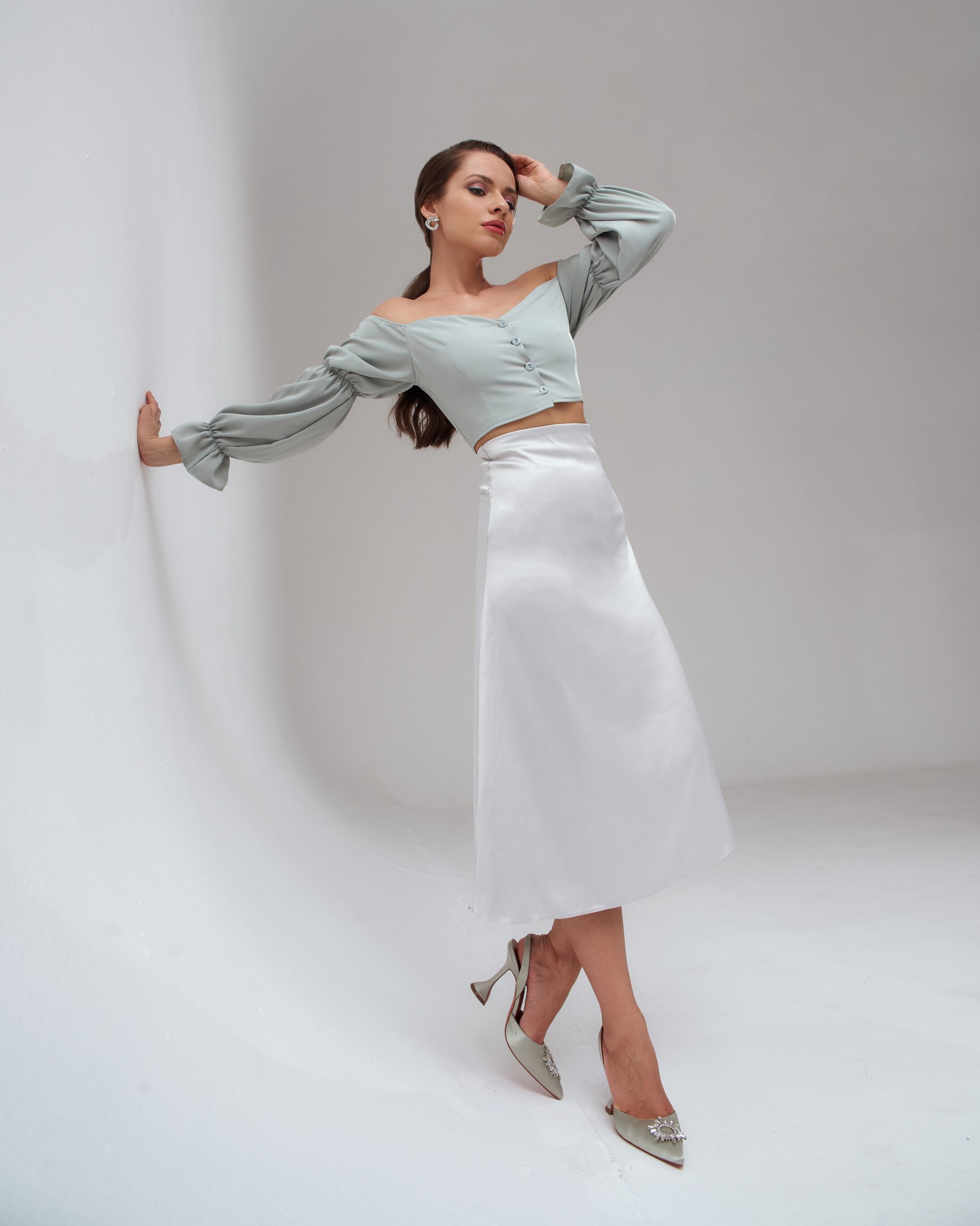 Off-Shoulder Top With White Midi Skirt