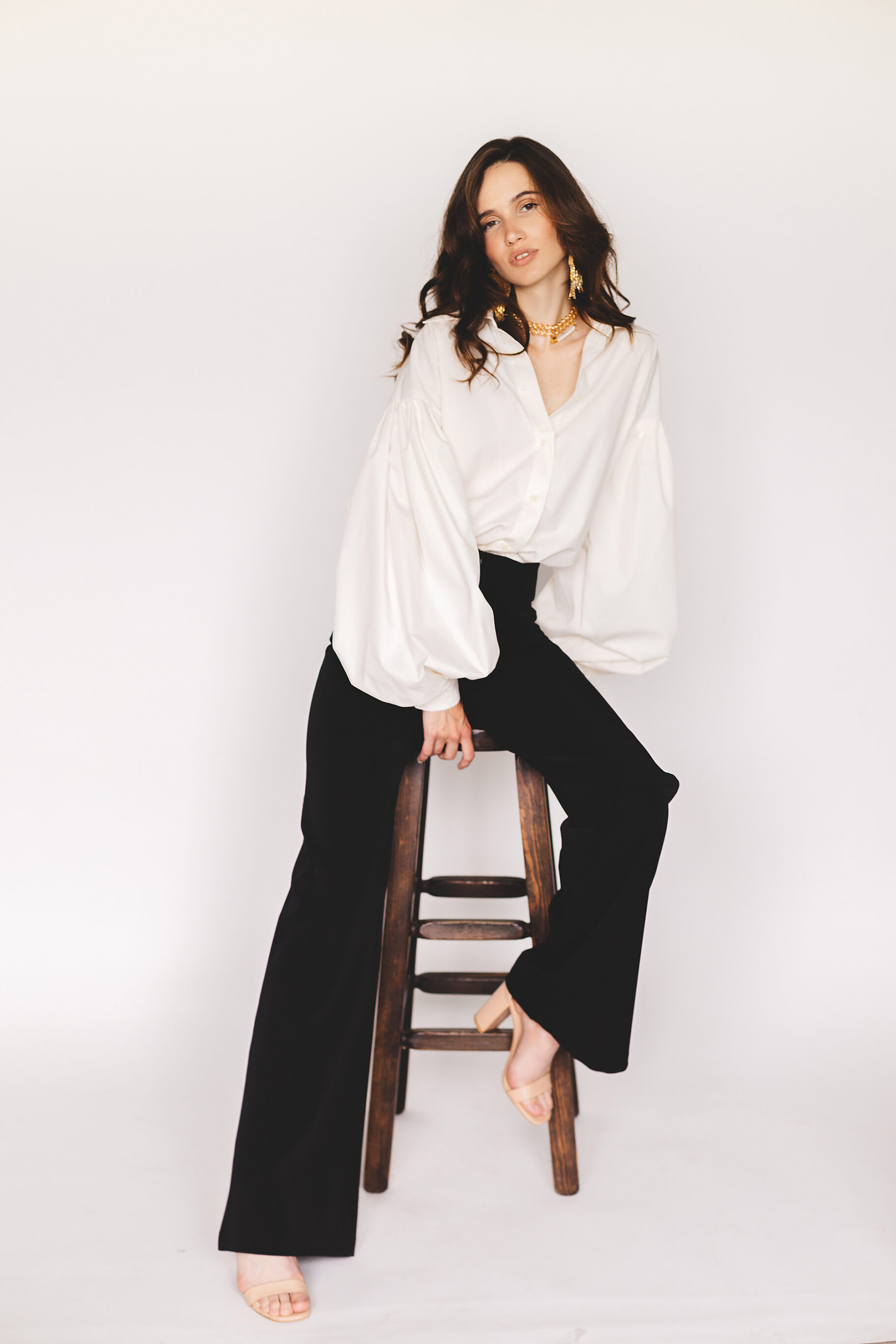 Puffy Long Sleeve Shirt With Black Flared Pants