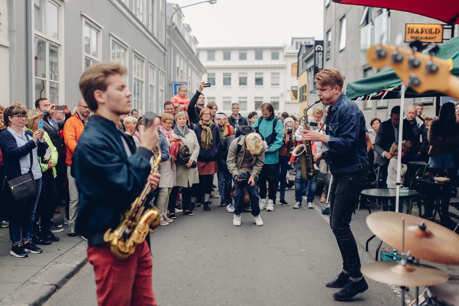 A jazz band playing on a street at Reykjavik, Iceland