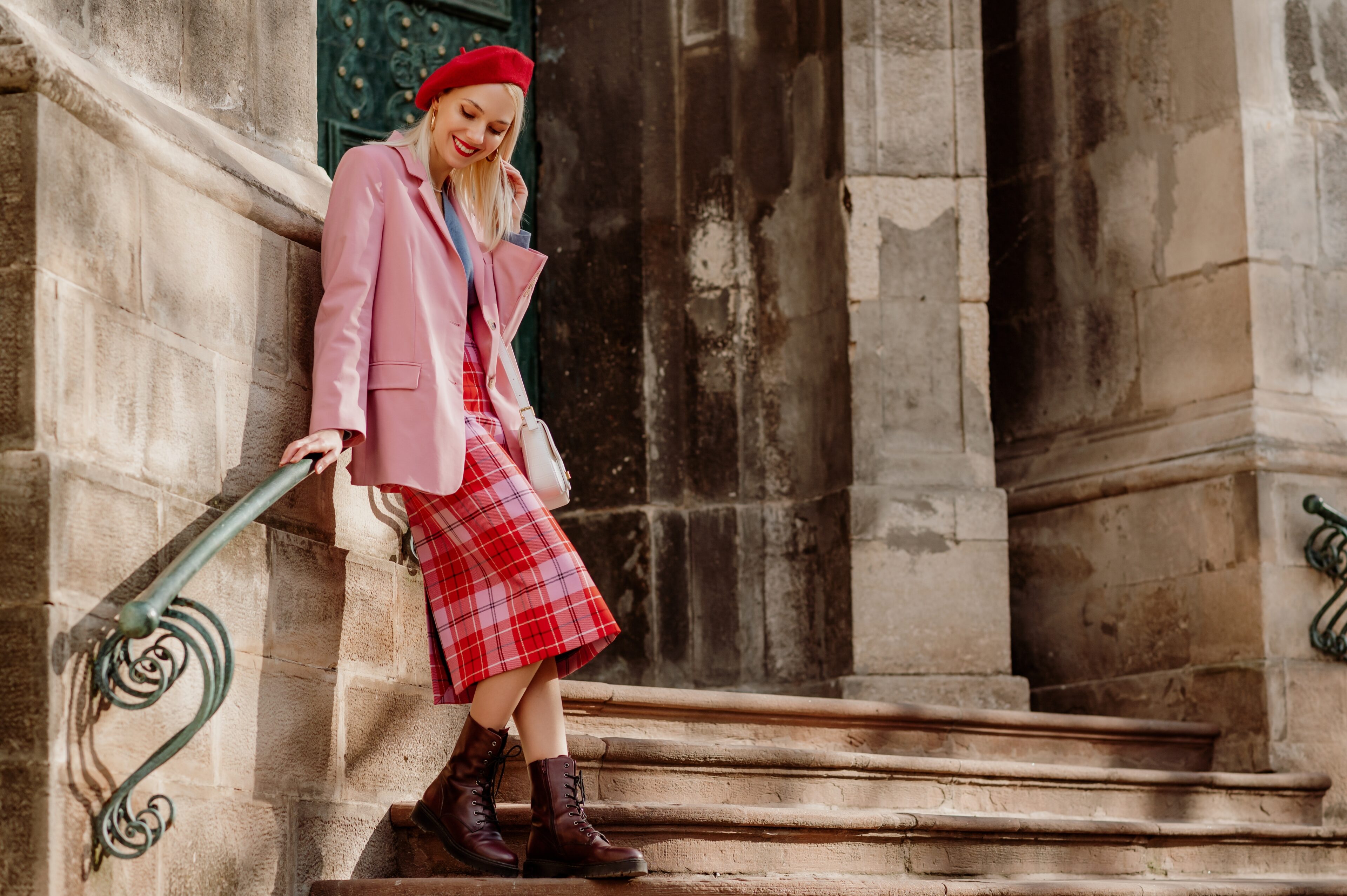 Brown Boots Paired Skirt And Blazer