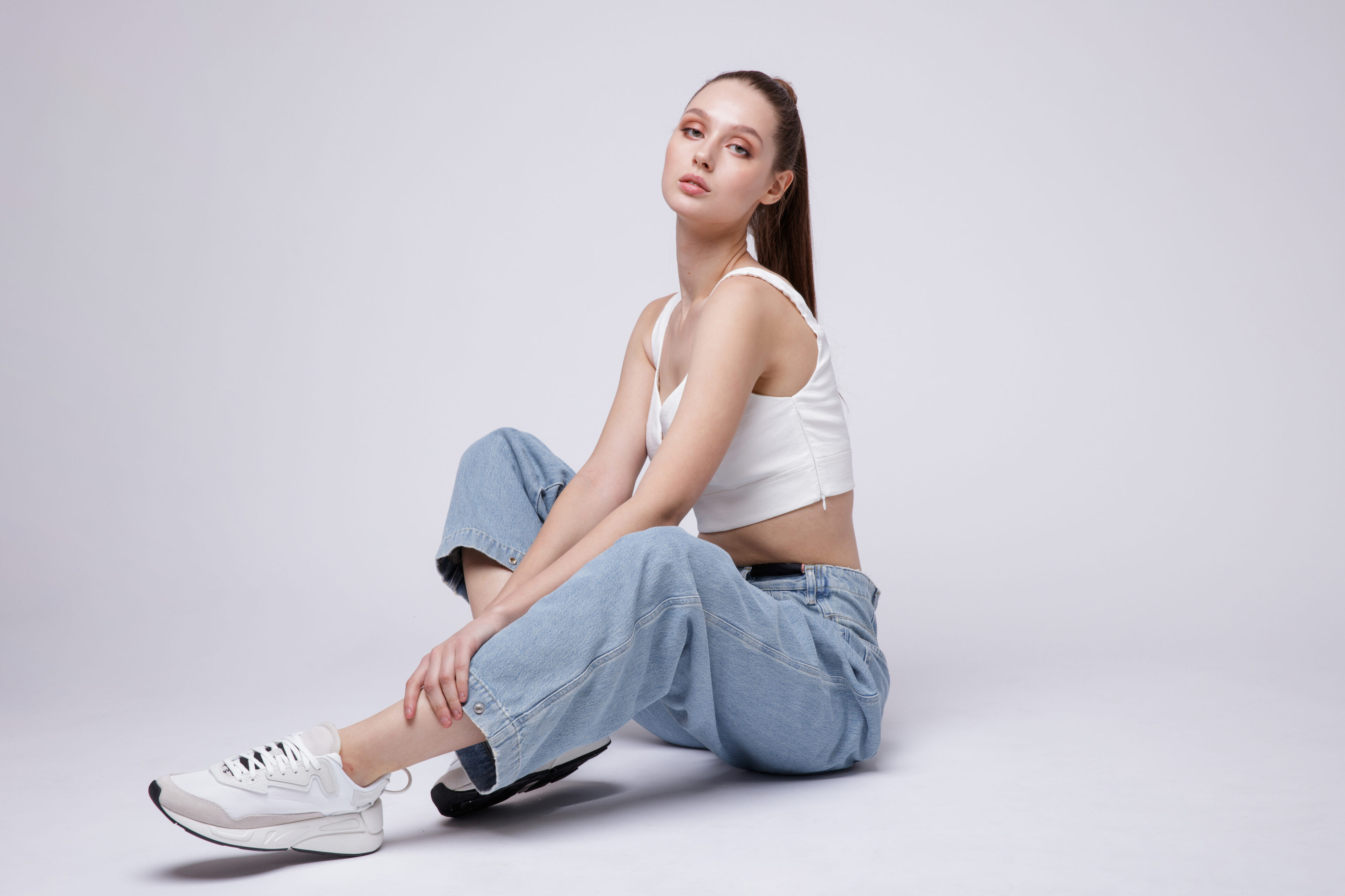 White Crop Top And Wide-Leg Jeans