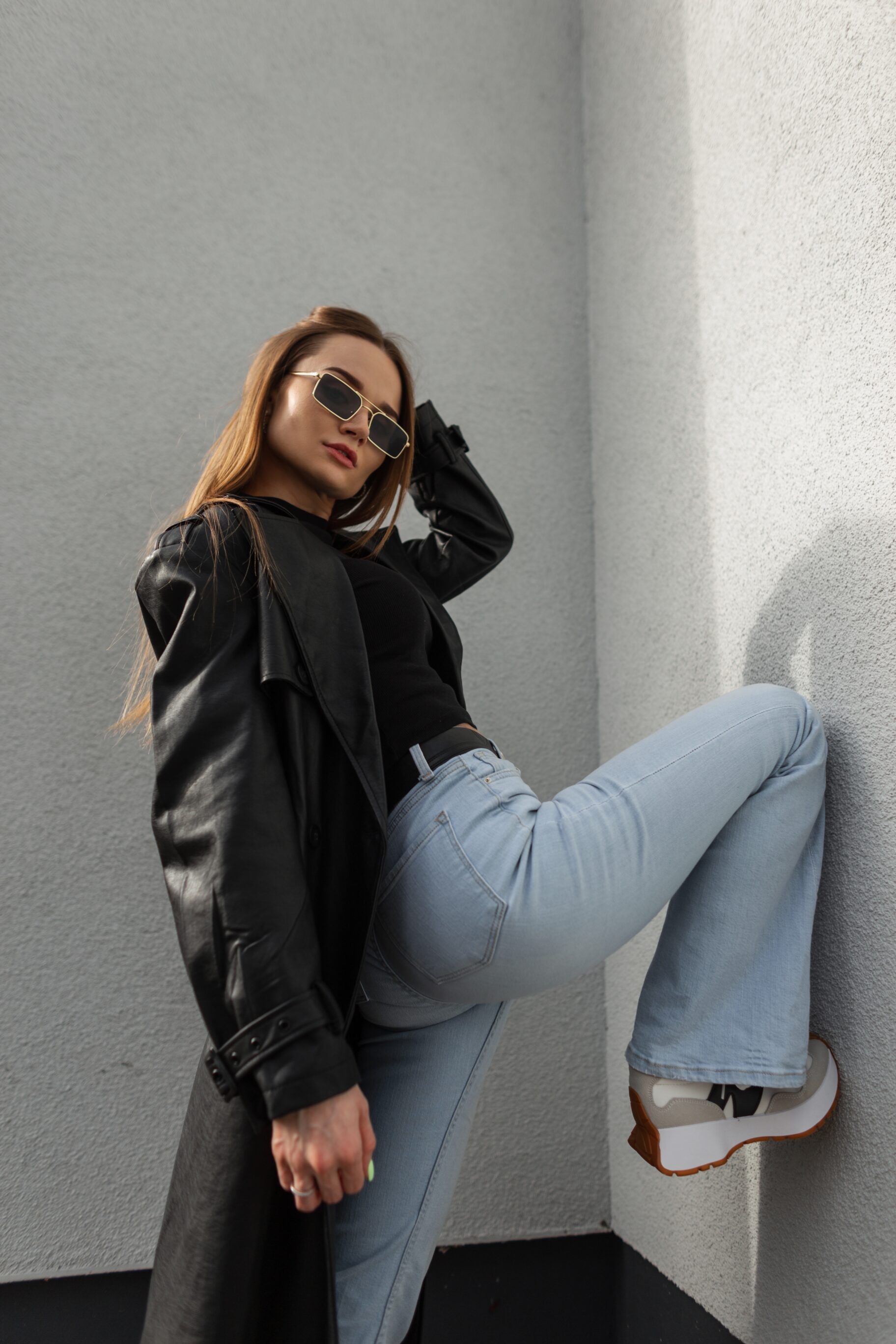 Black Leather Jacket and Black T-Shirt