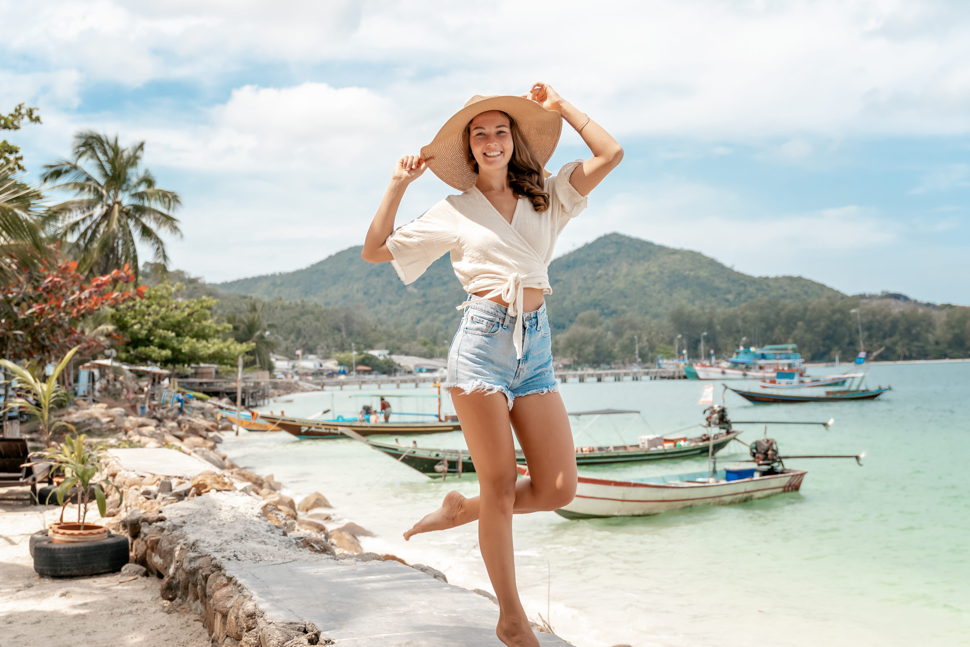 V-neck Chiffon Top With Jean Shorts