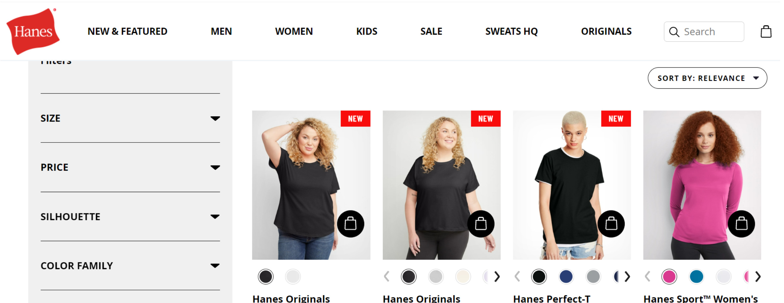 Different Hanes t-shirt styles for women. Photo taken from Hanes’ official website.