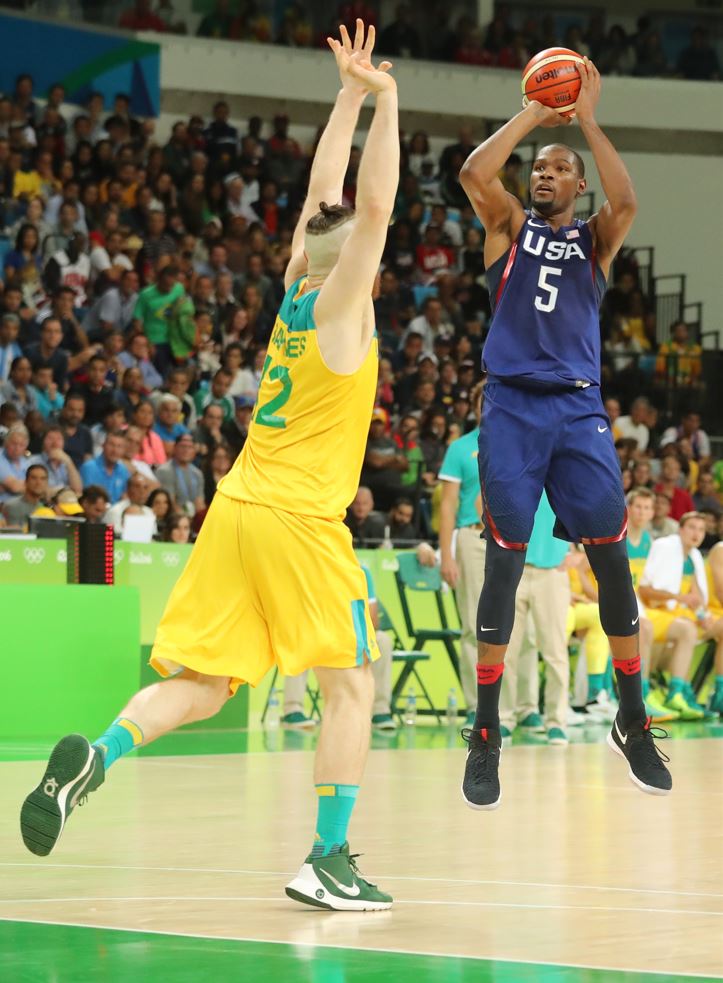 Kevin Durant (holding the basketball) at the Rio 2016 Olympic Games