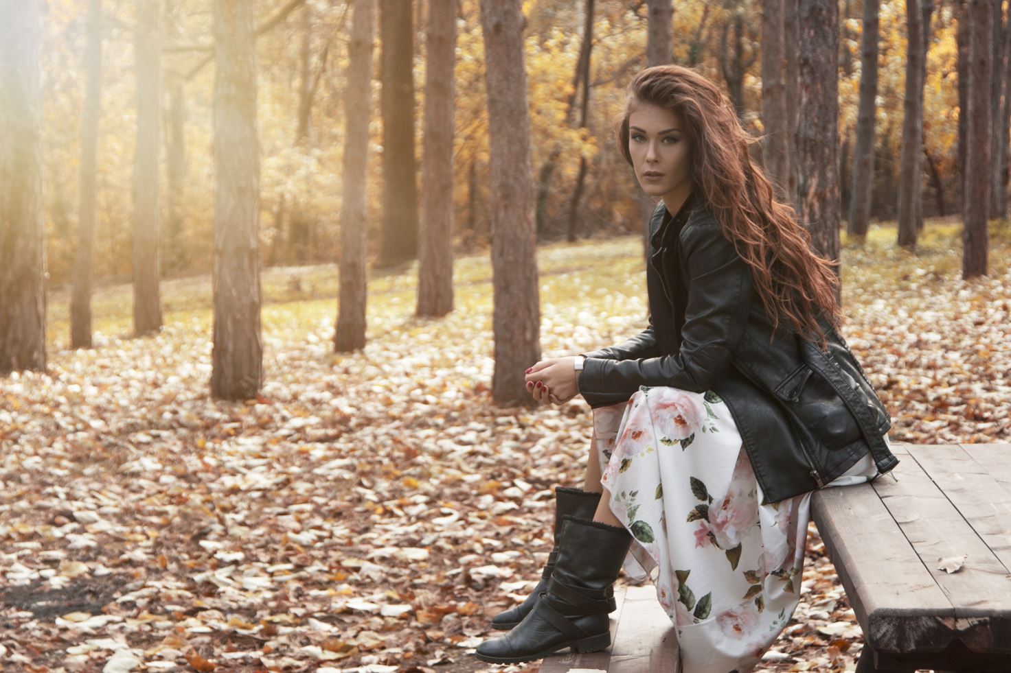 Vintage Floral Dress And Black Leather Boots